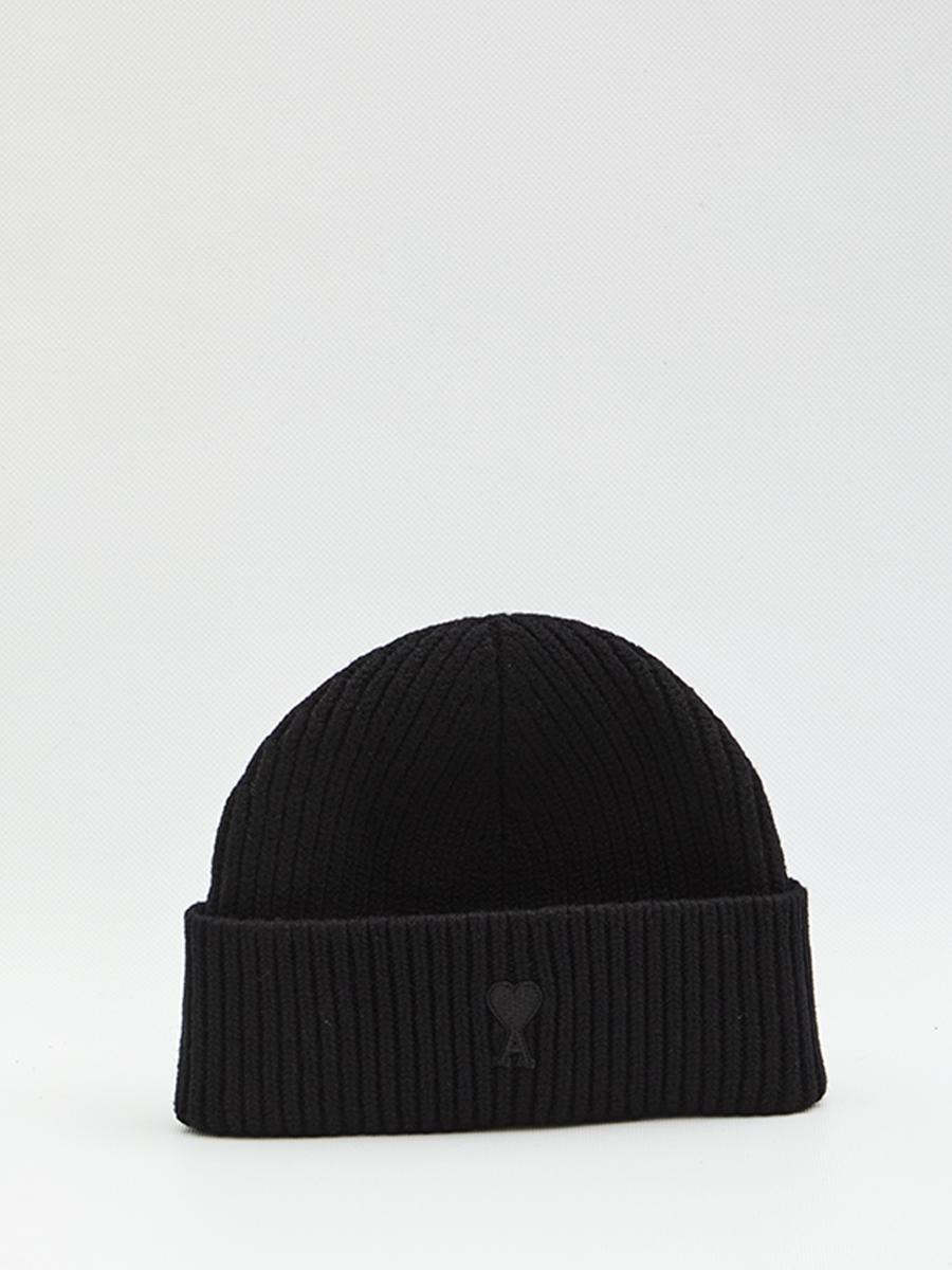 AMI ALEXANDRE MATTIUSSI Ami Paris Ami De Coeur Black Wool Hat Men Product Image