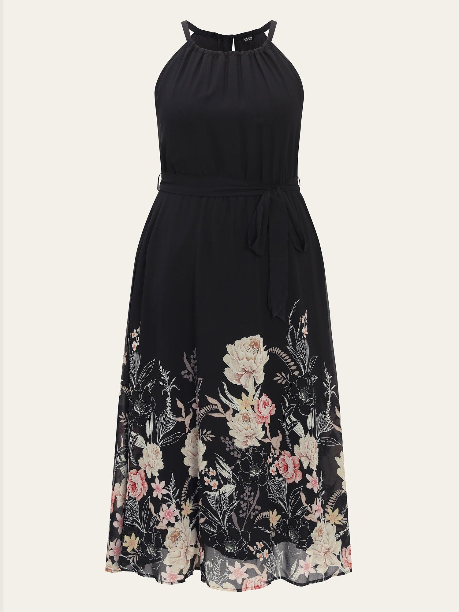 Budding Romance Halter Neck Stretchy Waist Midi Dress Female Product Image