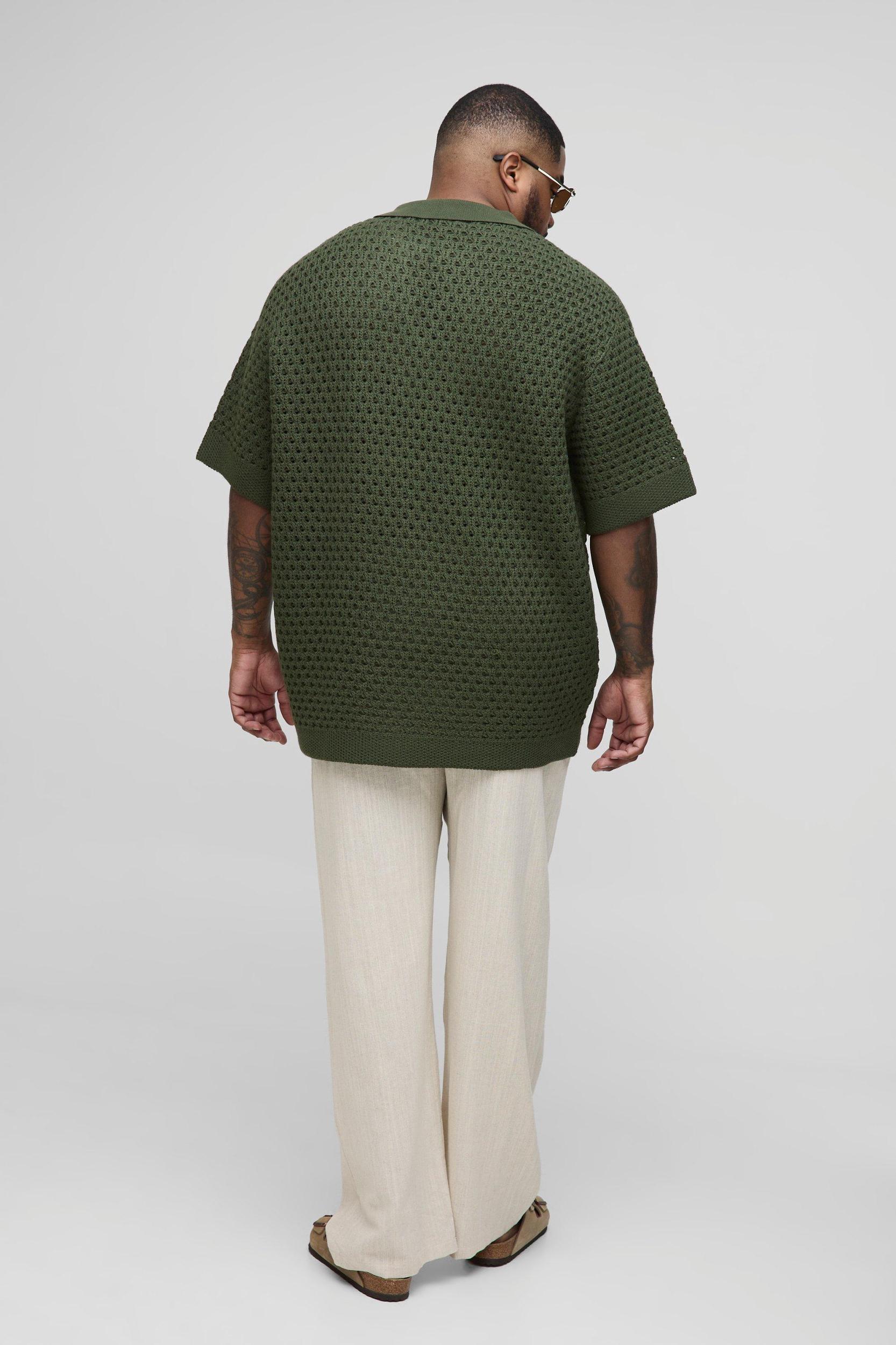 Plus Oversized Chunky Crochet V Neck T-Shirt | boohooMAN USA Product Image