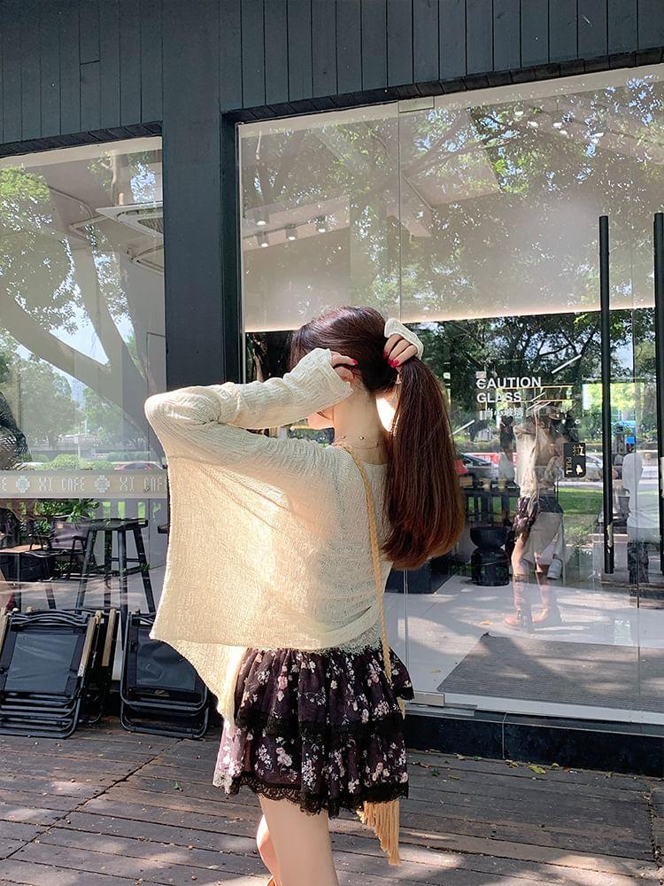 V-Neck Button-Up Plain Sheer Slit Cardigan Product Image