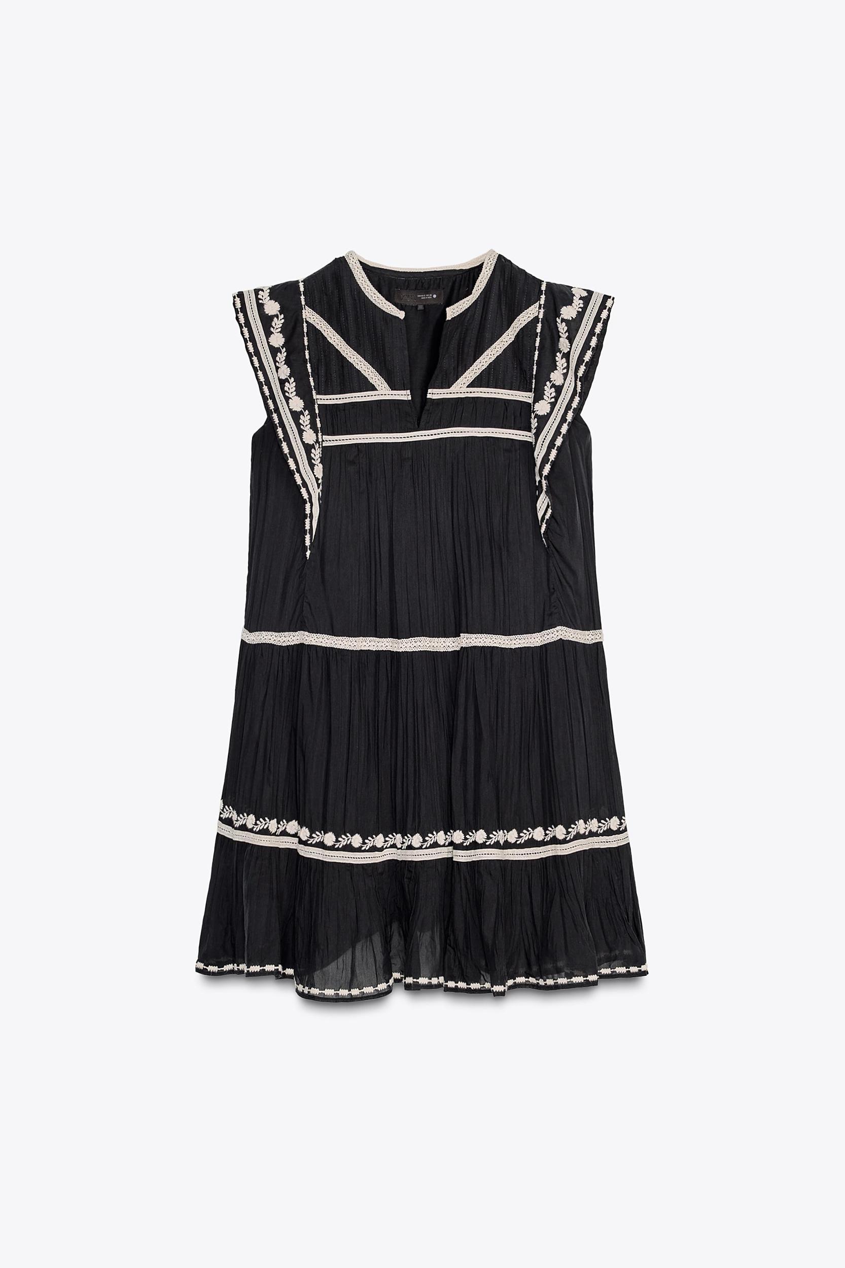 CONTRAST EMBROIDERED DRESS ZW COLLECTION Product Image