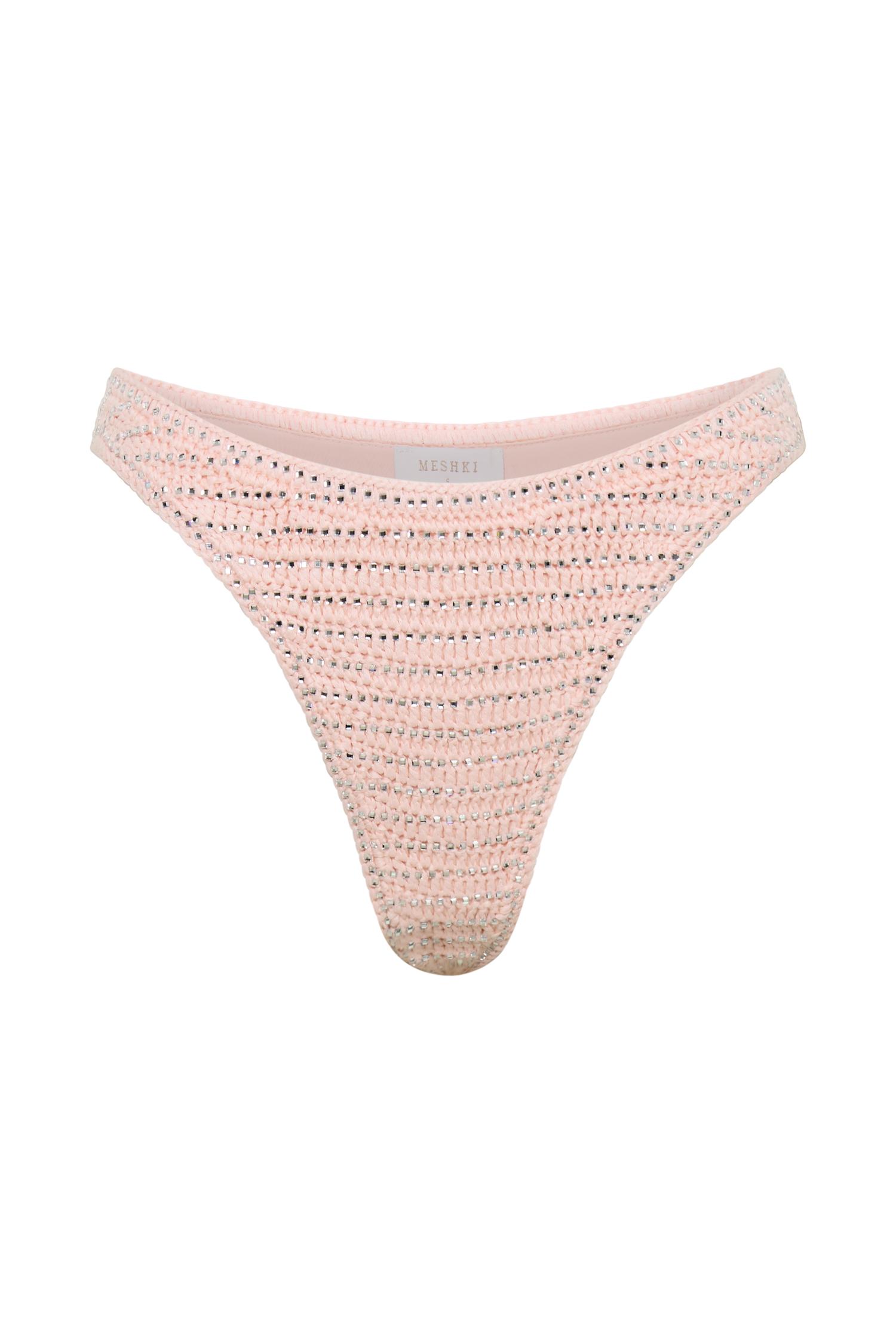 Verity Embellished Knit Bikini Bottom - Candy Pink Product Image