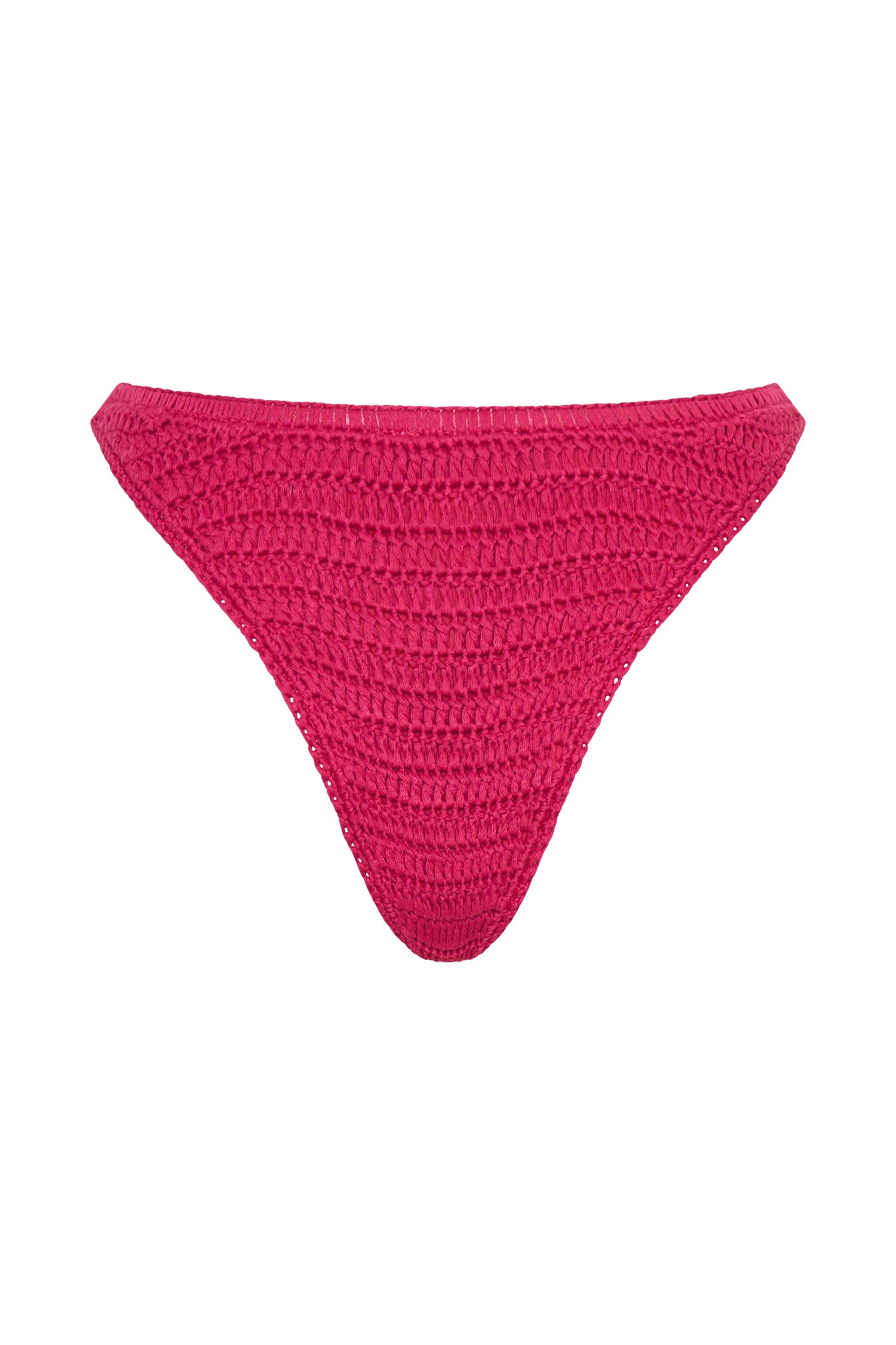 Skye Floral Crochet Tie Up Bikini Bottom - Pink Cherry Product Image