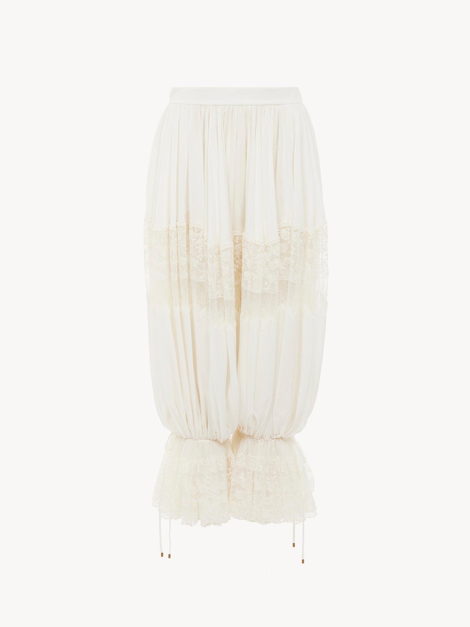 Fluid cropped pants in silk charmeuse & lace Product Image