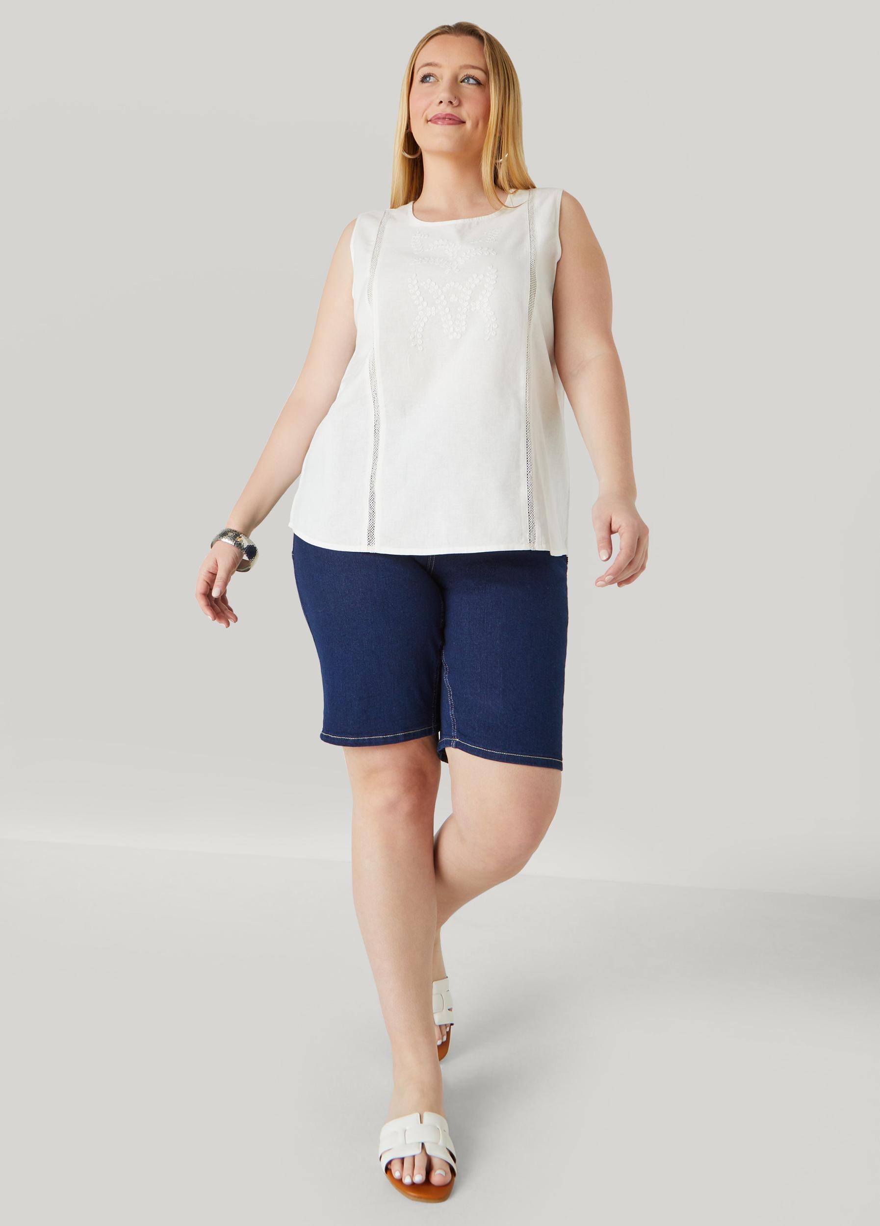 Plus Size Embroidered Cotton And Linen Top Ashley Stewart Product Image