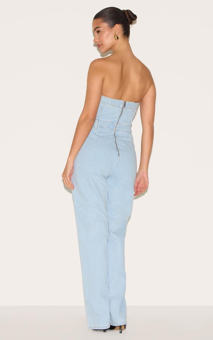 Light Blue Wash Bandeau Denim Jumpsuit Product Image