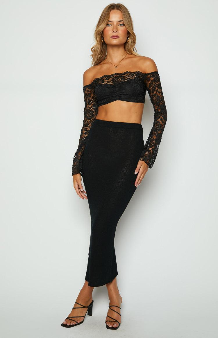Beatrix Black Lace Long Sleeve Crop Top Product Image