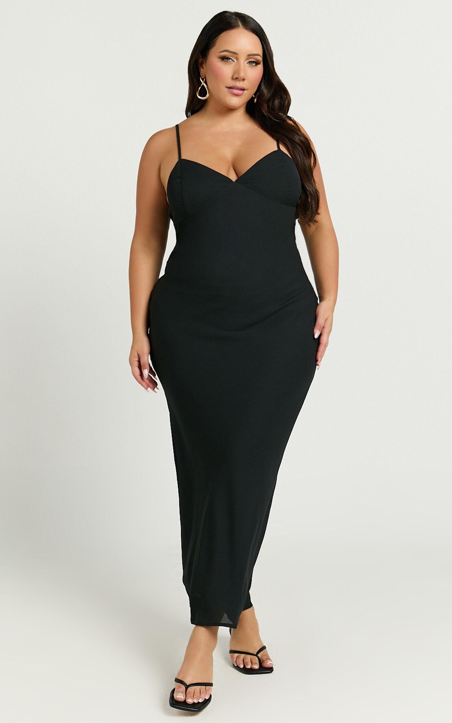 Fayette Midi Dress - V Neck Slip Dress in Black Product Image