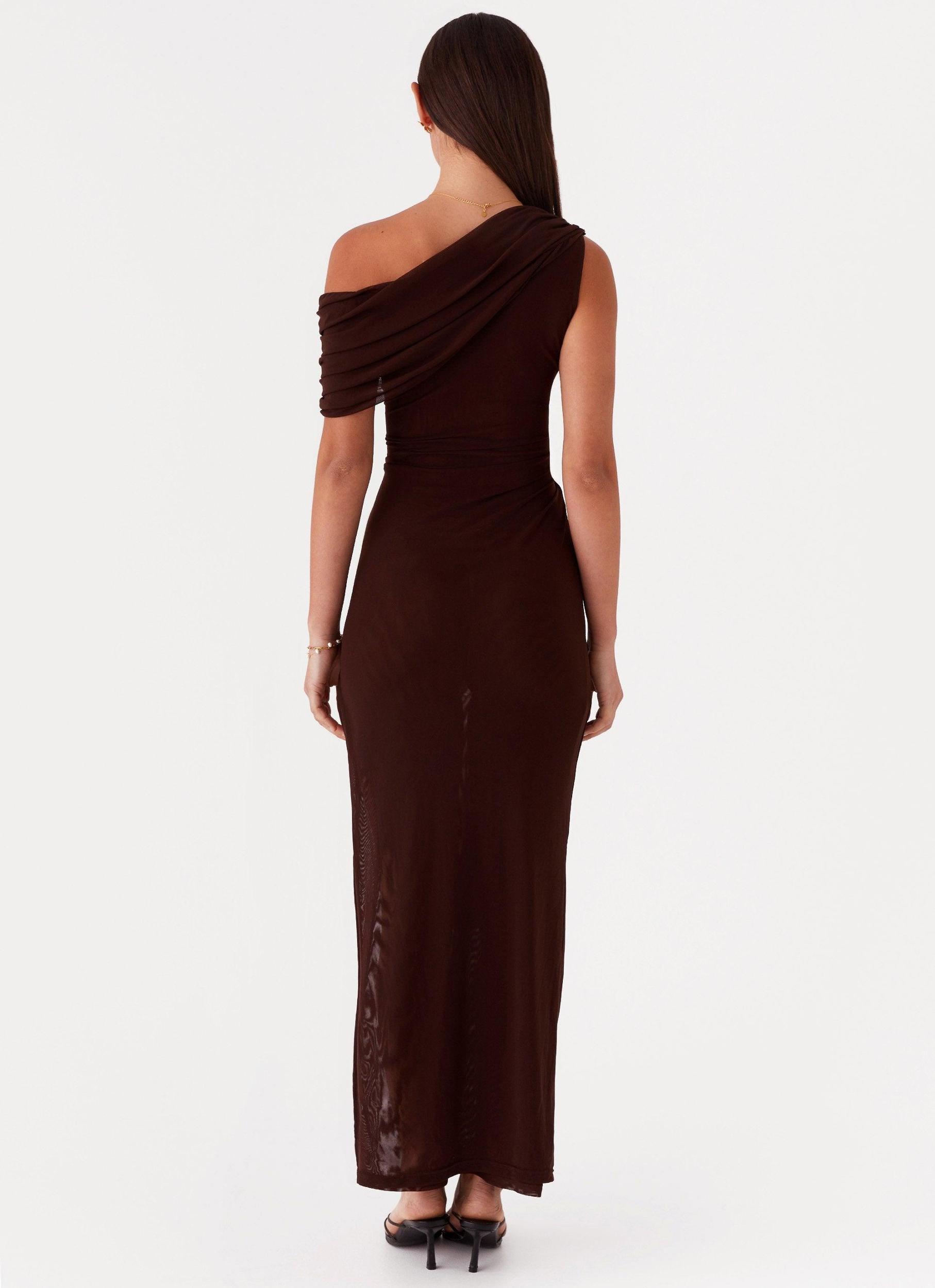 Ciara One Shoulder Draped Maxi Dress - Chocolate Product Image