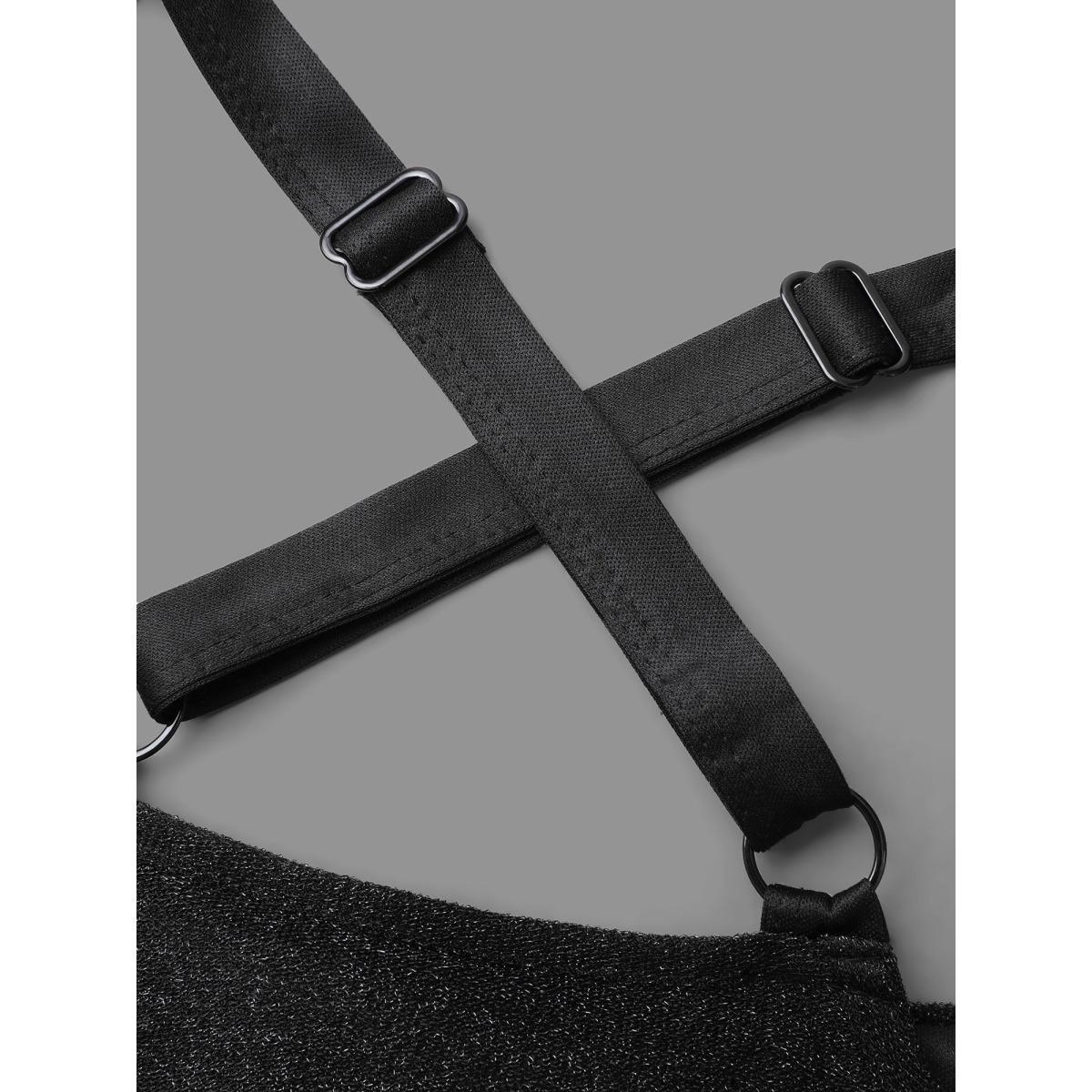 Plus Size Black Cross Back Straps Cowl Neck Jumpsuit Women Cocktail Sleeveless Cowl Neck Party Loose Jumpsuits BloomChic 26/4X Product Image