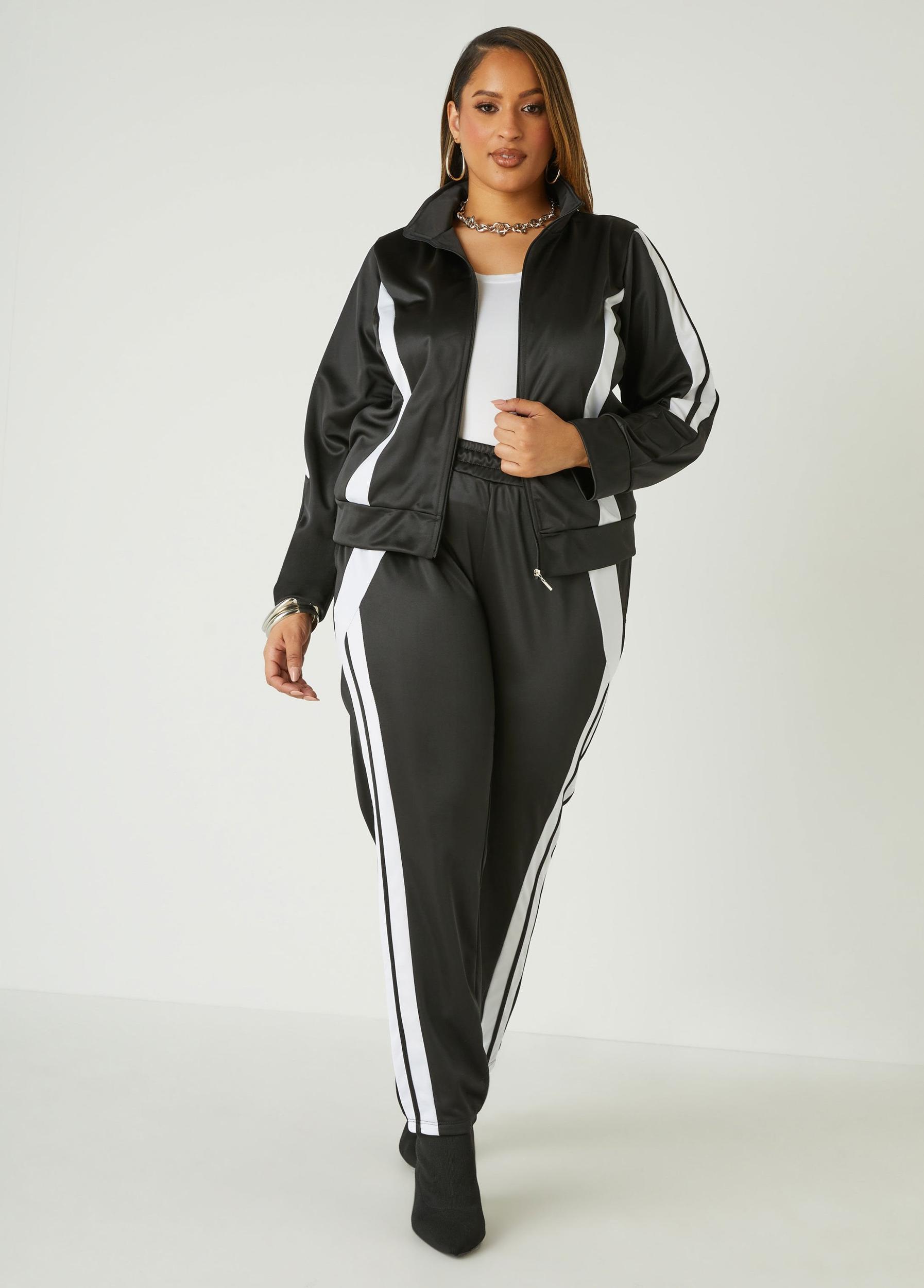 Plus Size Striped Trimmed Track Jacket Ashley Stewart Product Image