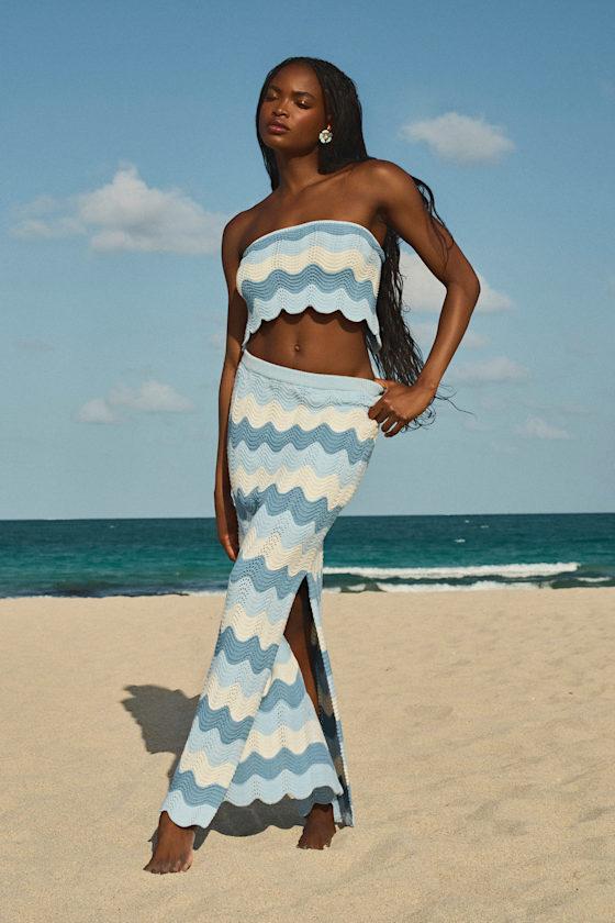 Sandro Blue Multi Crochet Maxi Skirt Product Image