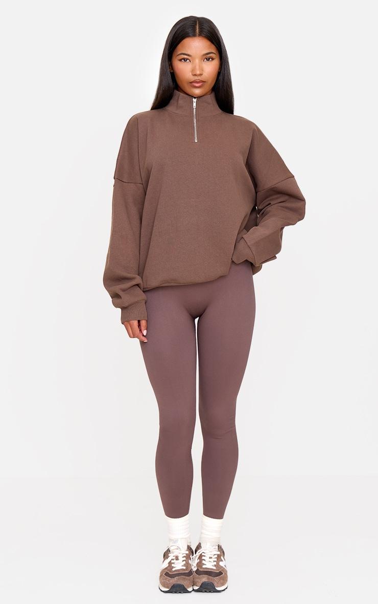 Espresso Premium High Neck Quarter Zip Oversized Sweatshirt Product Image