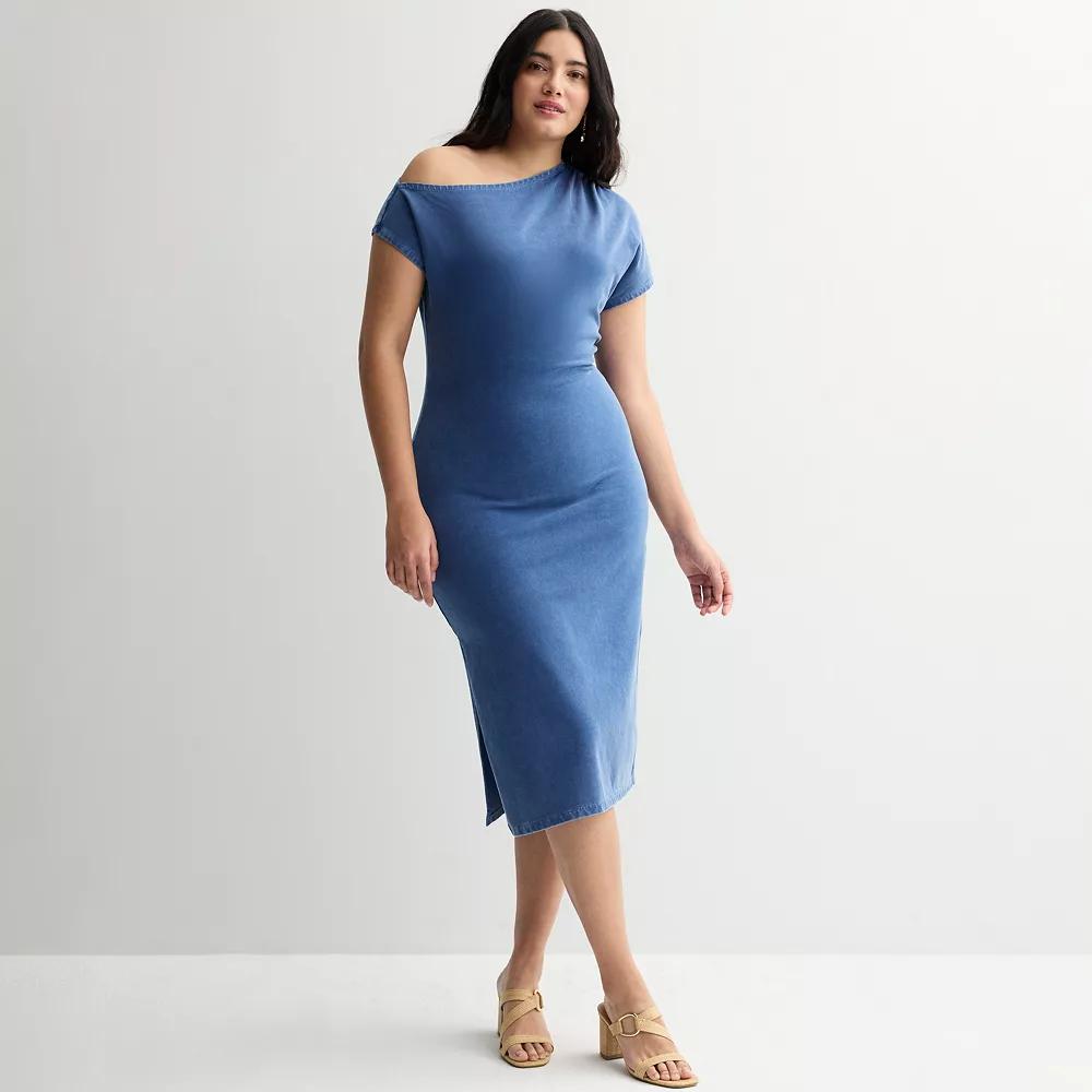 Women's INTEMPO™ One Shoulder Knit Dress, Size: XL, Blue Wash Product Image