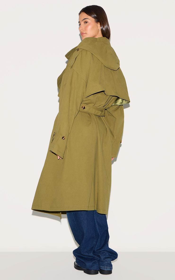Khaki Woven Hooded Oversized Trench Coat Product Image