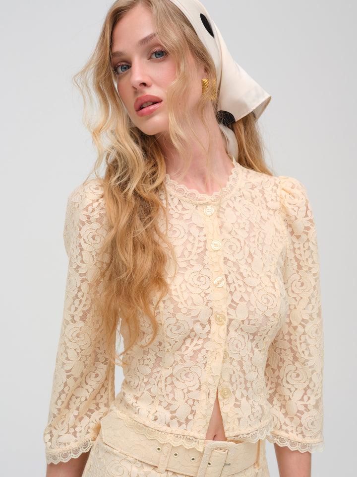 Lucy Lace Mini Skirt — Buttercream Product Image