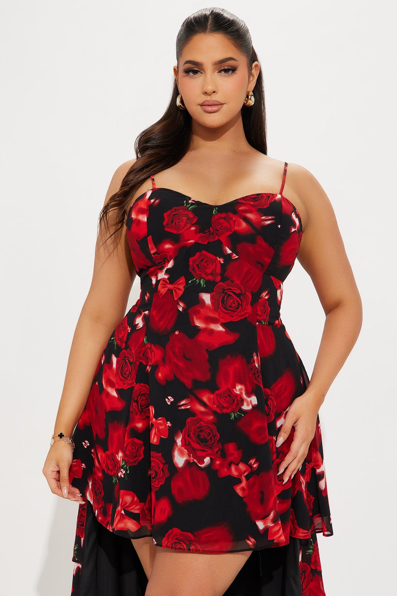 Rose High Low Maxi Dress - Red/Black Product Image