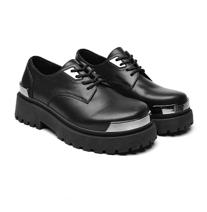 Faux Leather Metal Cap Platform Lace-Up Shoes Product Image