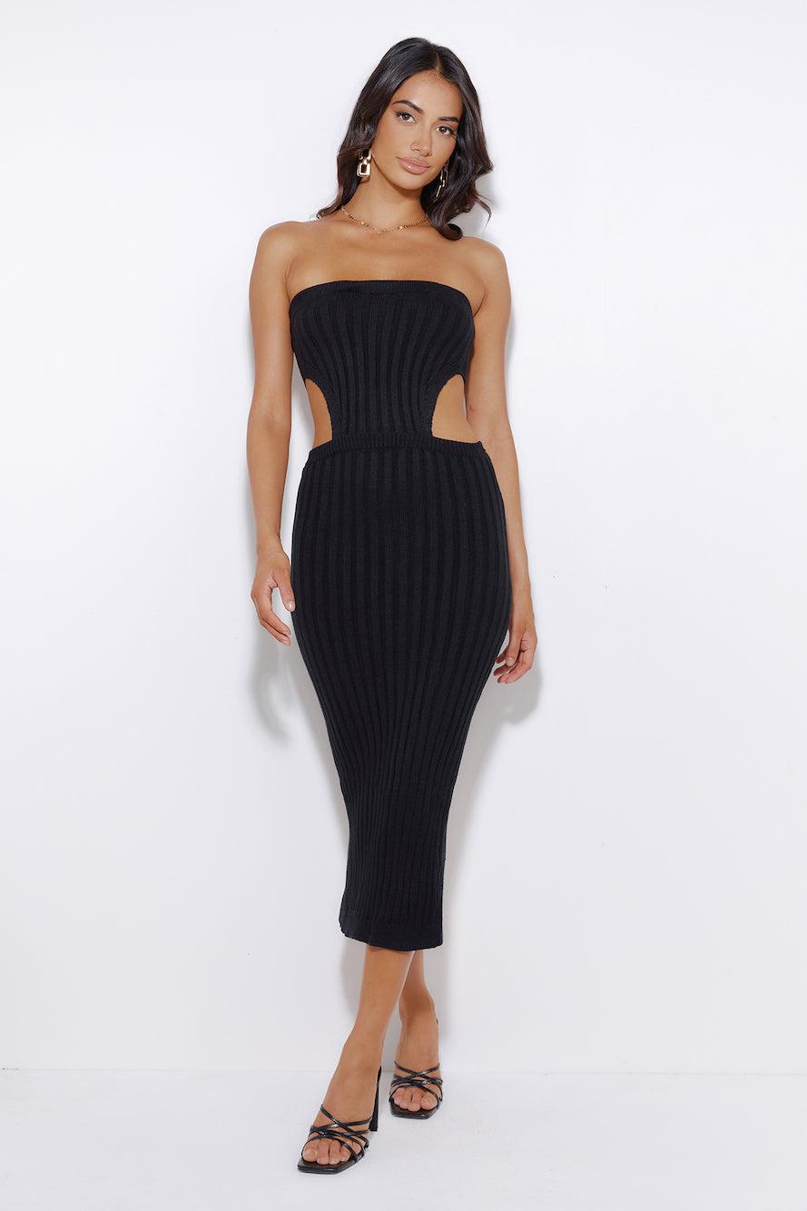 Everyday Style Ribbed Midi Dress Black Product Image