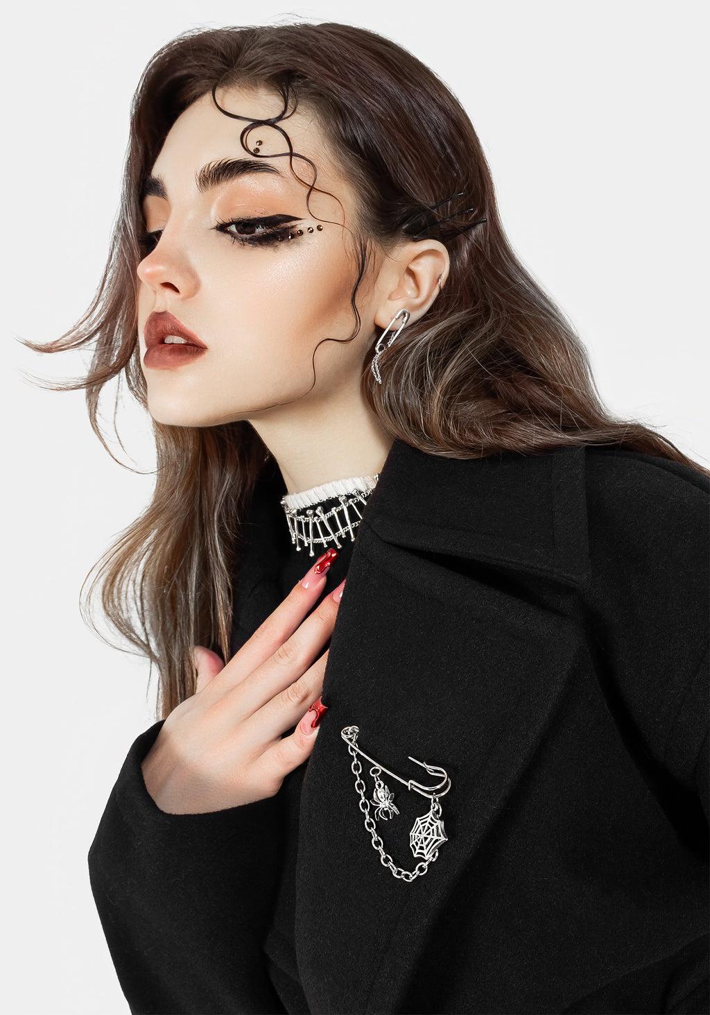 Meltdown Oversized Coat with Brooch - Black Product Image