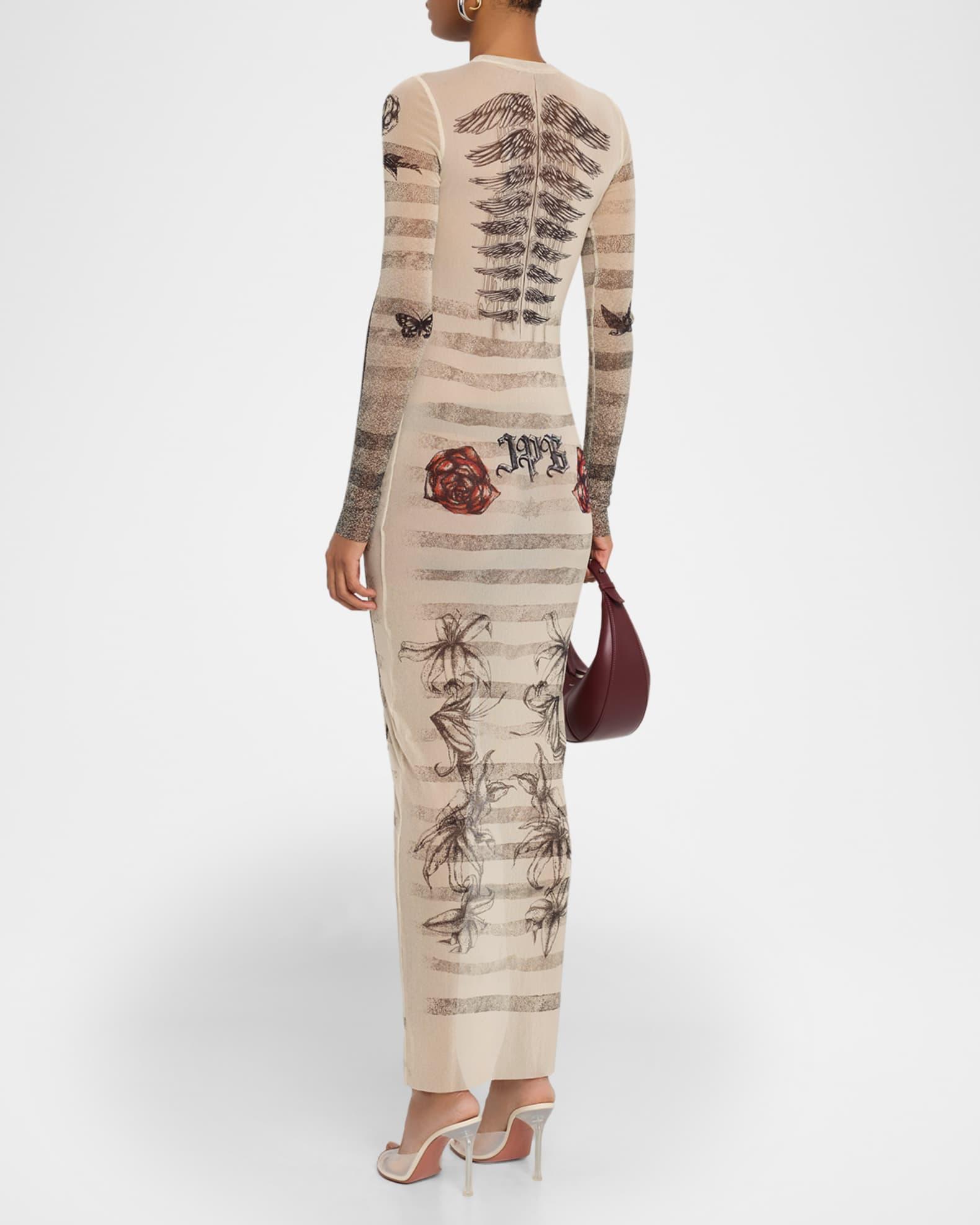 Tattoo Mariniere Mesh Long-Sleeve Maxi Dress Product Image