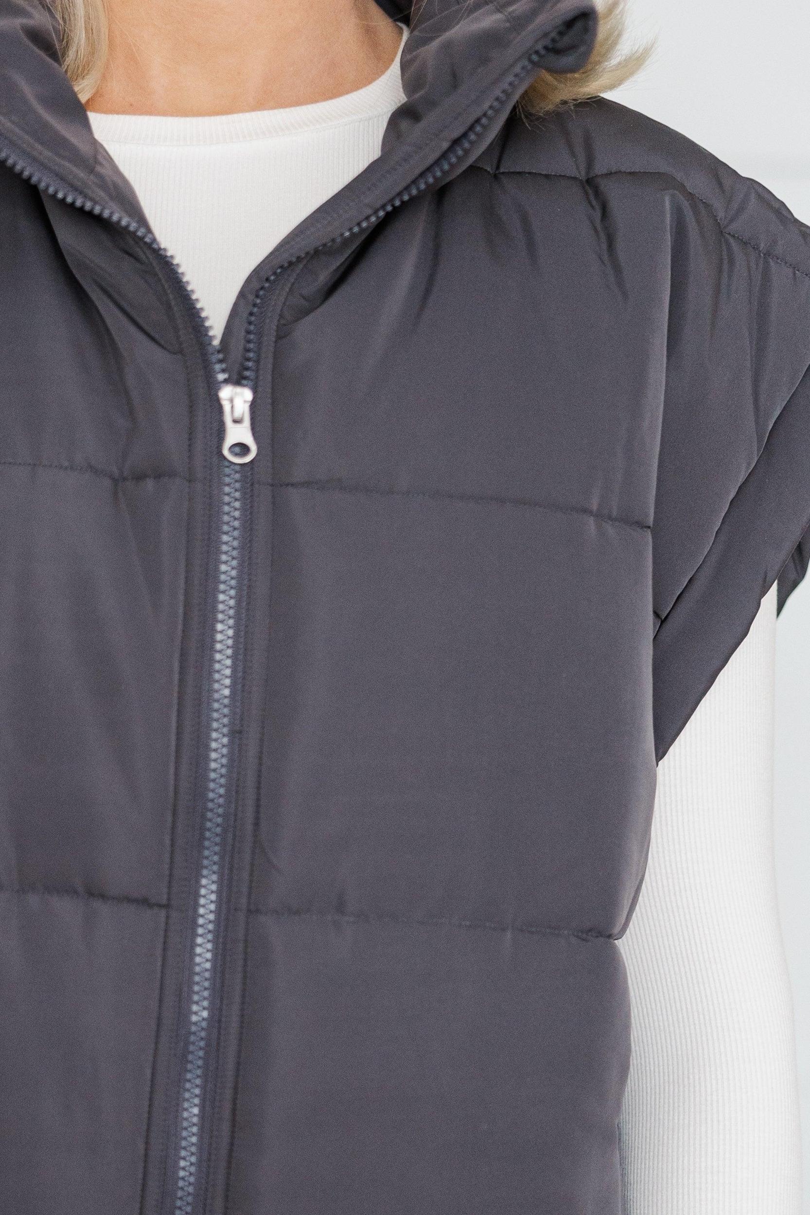 Make You Happy Charcoal Quilted Vest Female Product Image