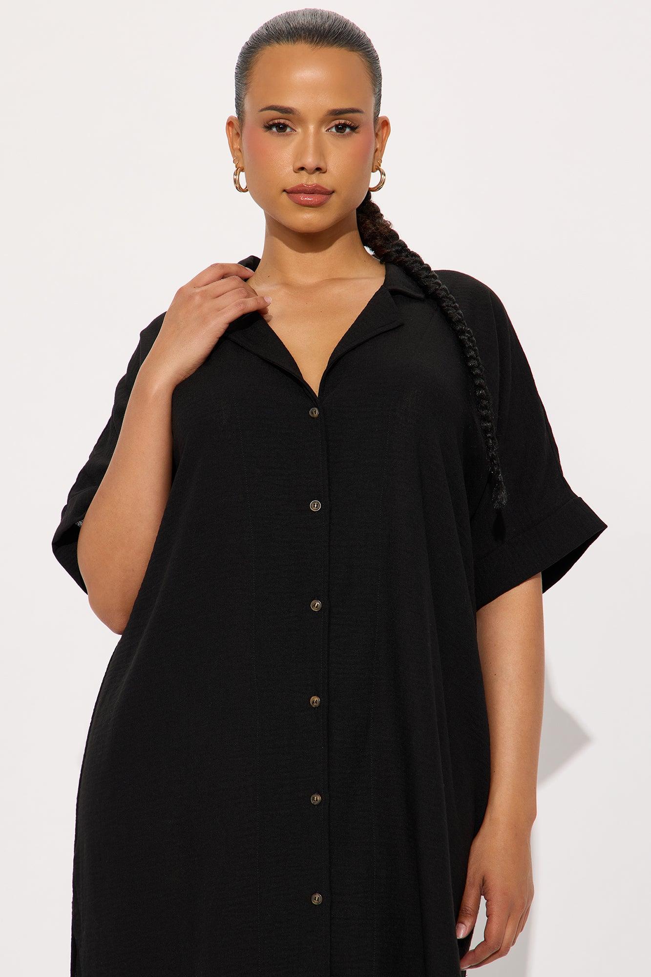 Casual Stroll Gauze Shirt Midi Dress - Black Female Product Image