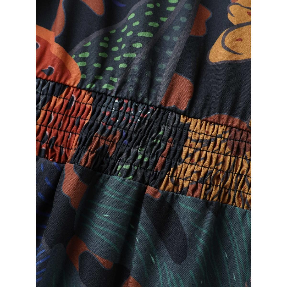 Plus Size Floral Shirred Lantern Sleeve Midi Dress DarkBlue Women Resort Gathered V-neck Half Sleeve Curvy BloomChic 14-16/1X Product Image