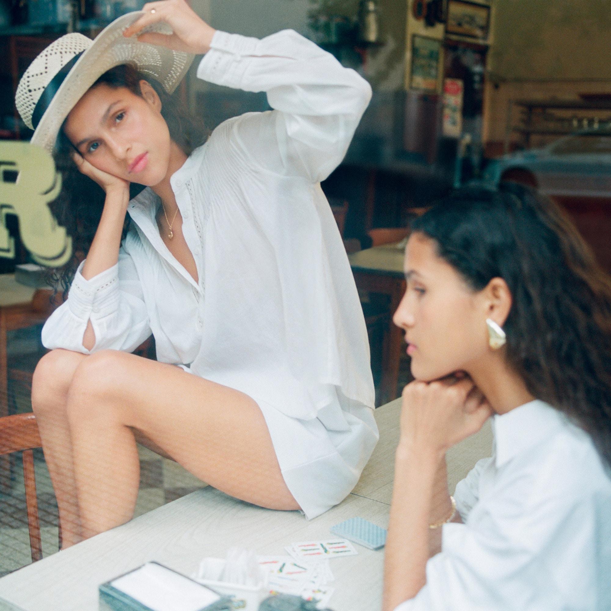 Pintuck lace-trim top in cotton voile Product Image