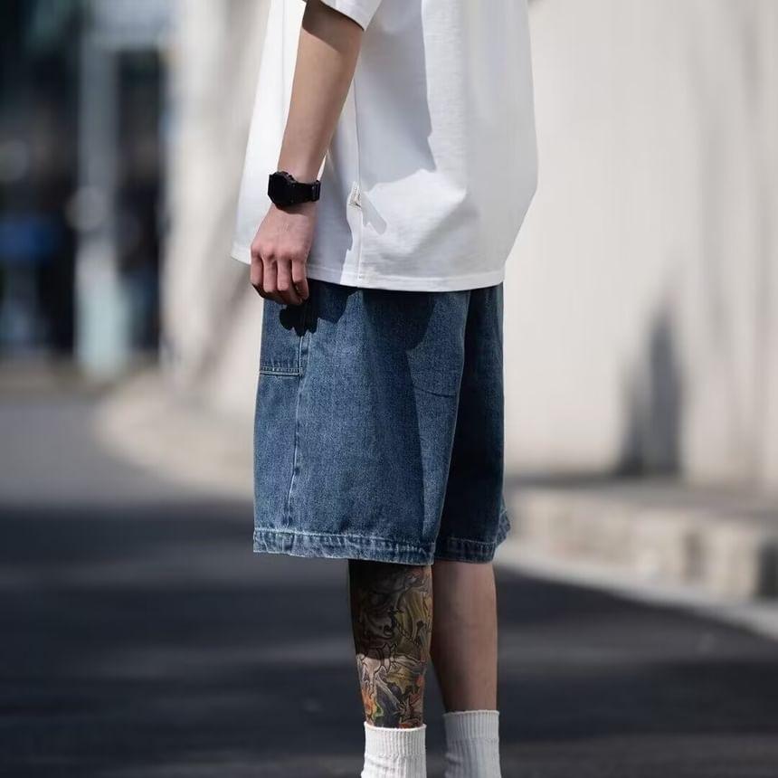 High Waist Wide Leg Denim Shorts Product Image