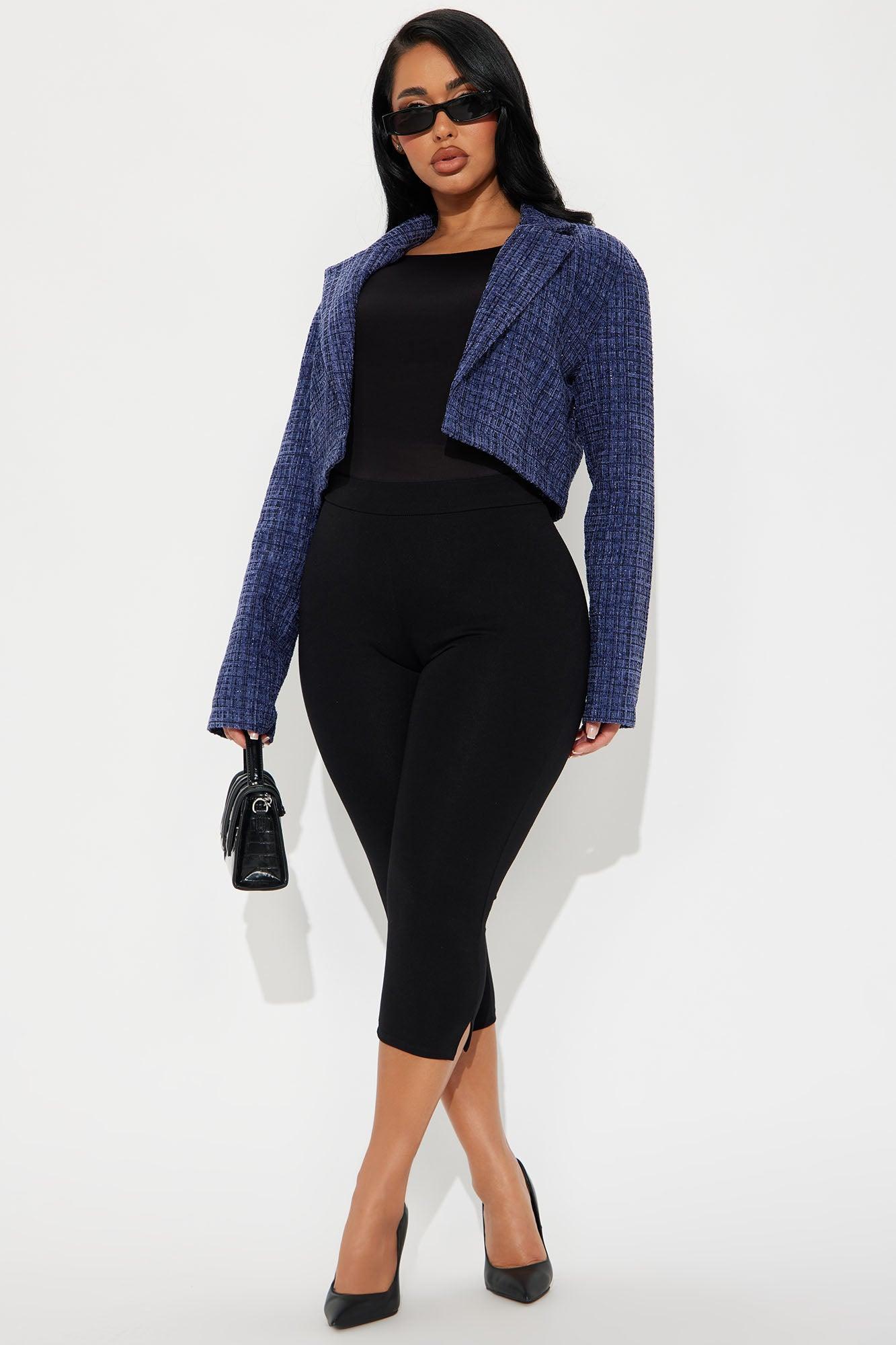 Charlie Tweed Cropped Blazer - Navy Product Image