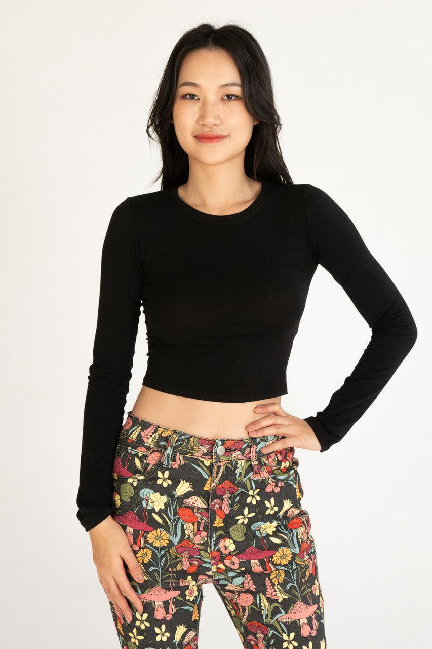 Long Sleeve Crew Neck Crop Top Product Image
