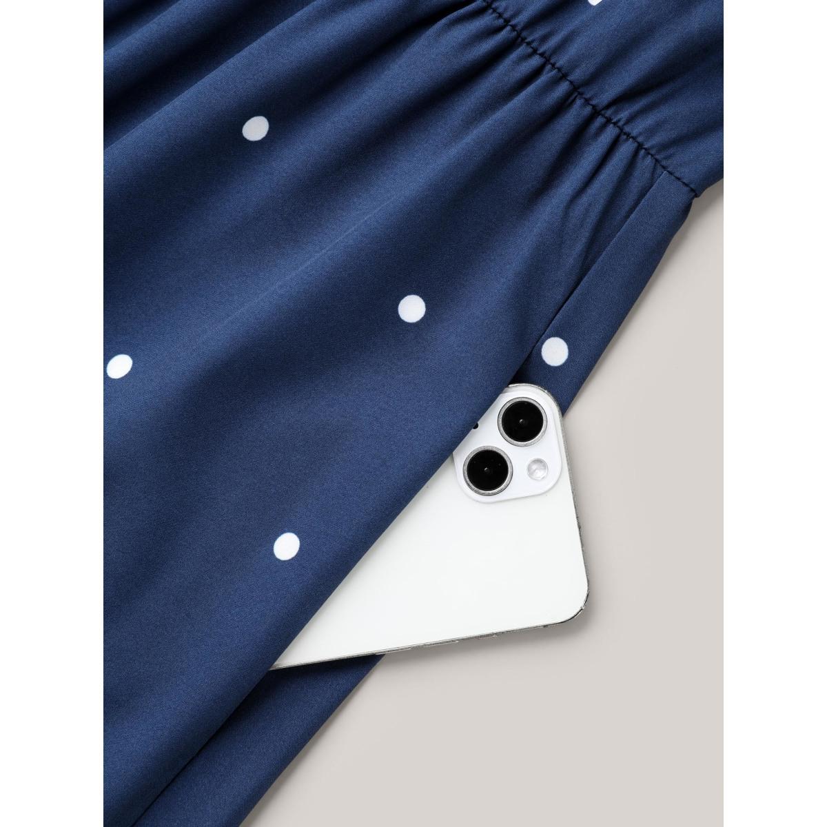 Plus Size Floral Print V-Neck Pockets Midi Dress DarkBlue Women Resort Non V-neck Short sleeve Curvy BloomChic 12/L Product Image