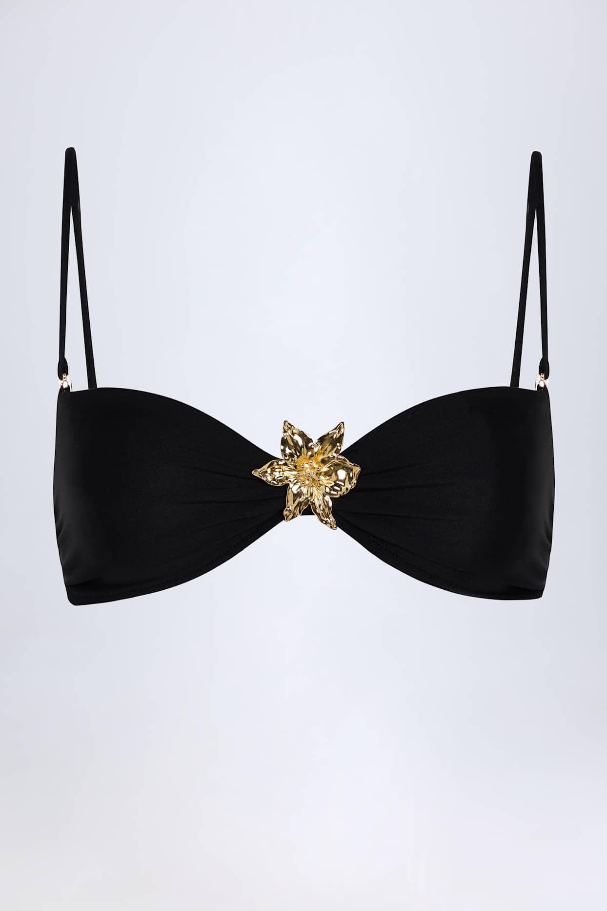 Hardware-Detail Halterneck Bikini Top in Black Product Image