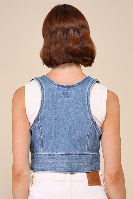 Raine Light Wash Denim Vest Crop Top Product Image