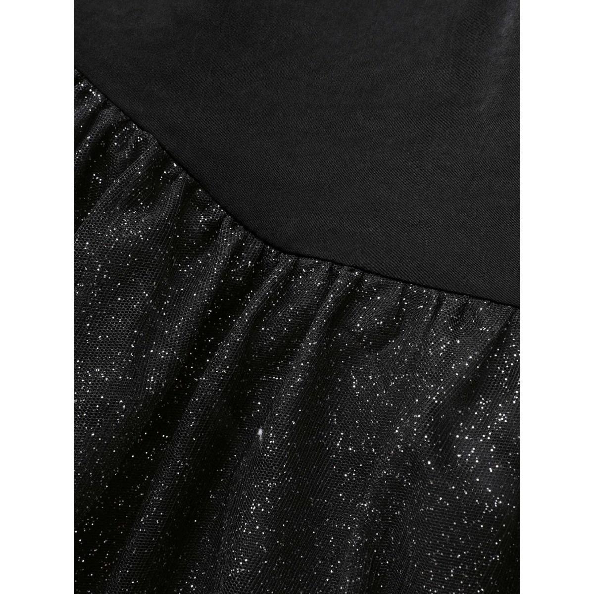 Plus Size Enchanted Shiny Mesh Petal Hem Midi Dress Black Women Cocktail Texture Party Curvy Bloomchic 14-16/1X Product Image