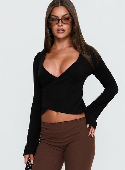 Stefanee Long Sleeve Wrap Top Black Product Image