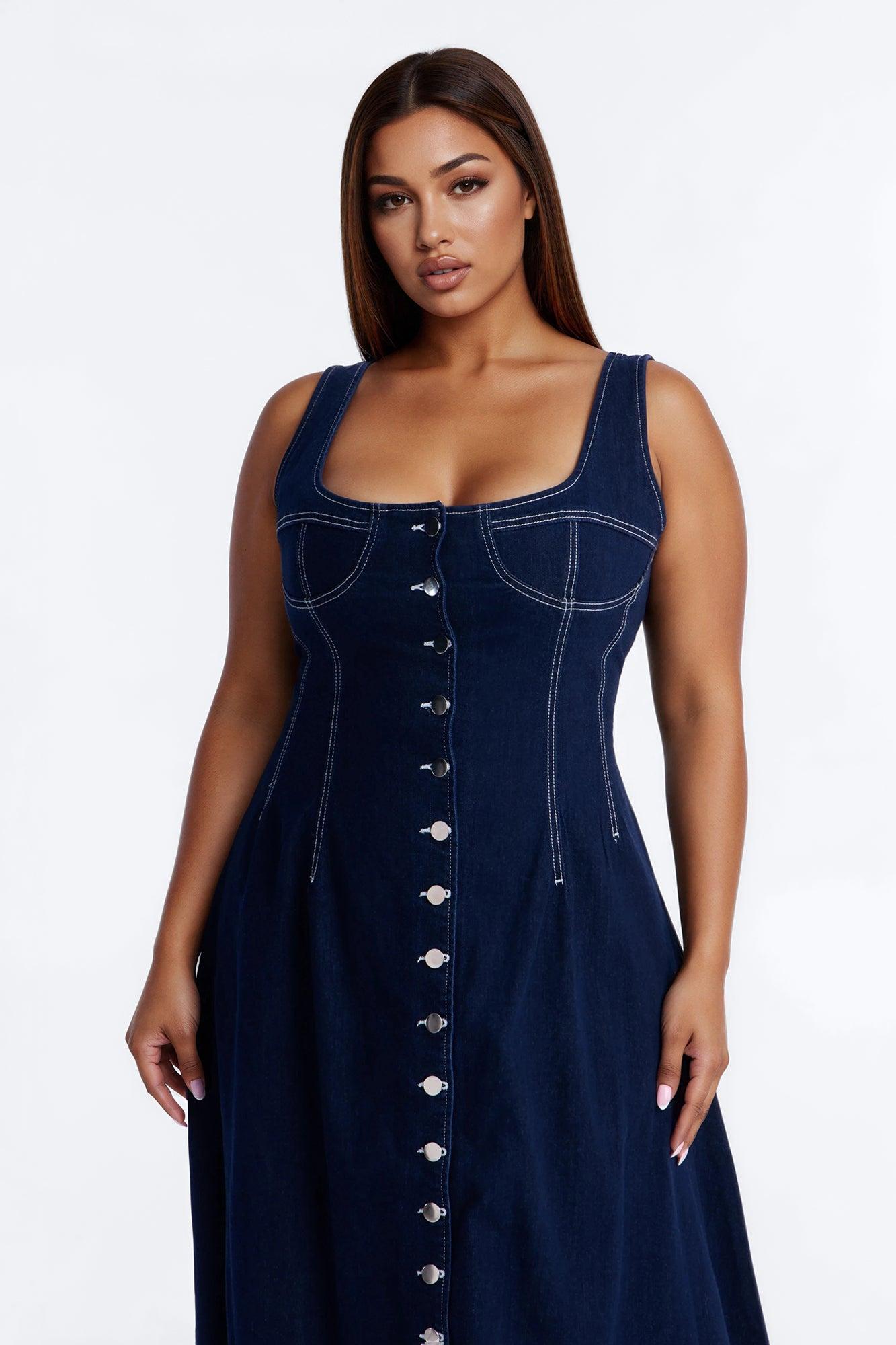 Maelyn Denim Midi Dress - Dark Wash Female Product Image