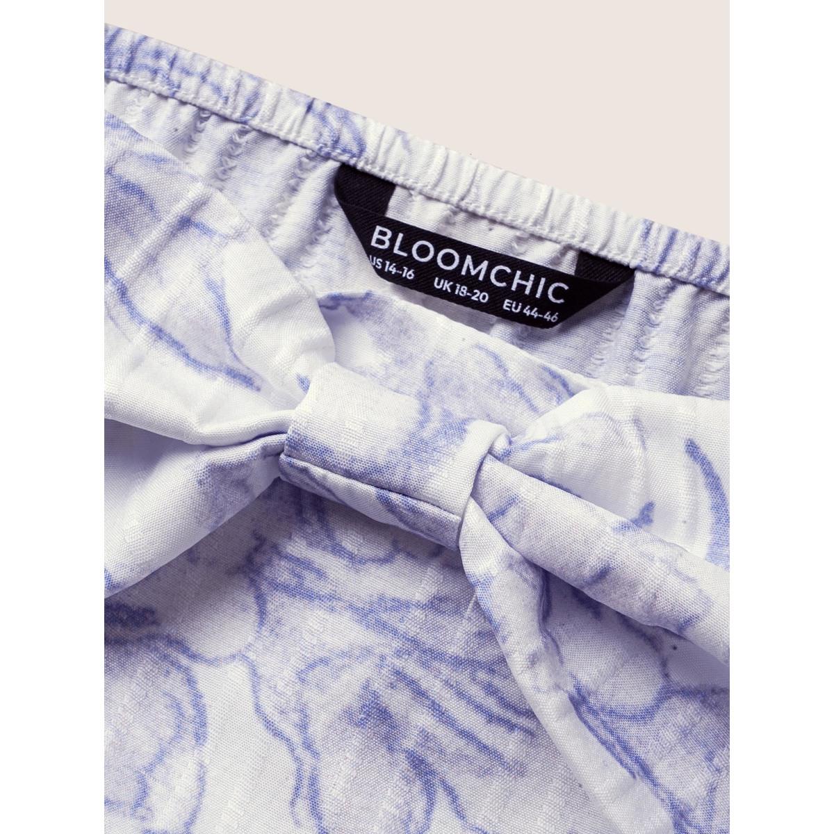 Plus Size Square Neck Floral Twist Ruffle Cap Sleeve Dress Originalwhite Women Elegant Twist Square Neck Cap Sleeve Curvy BloomChic 22-24/3X Product Image