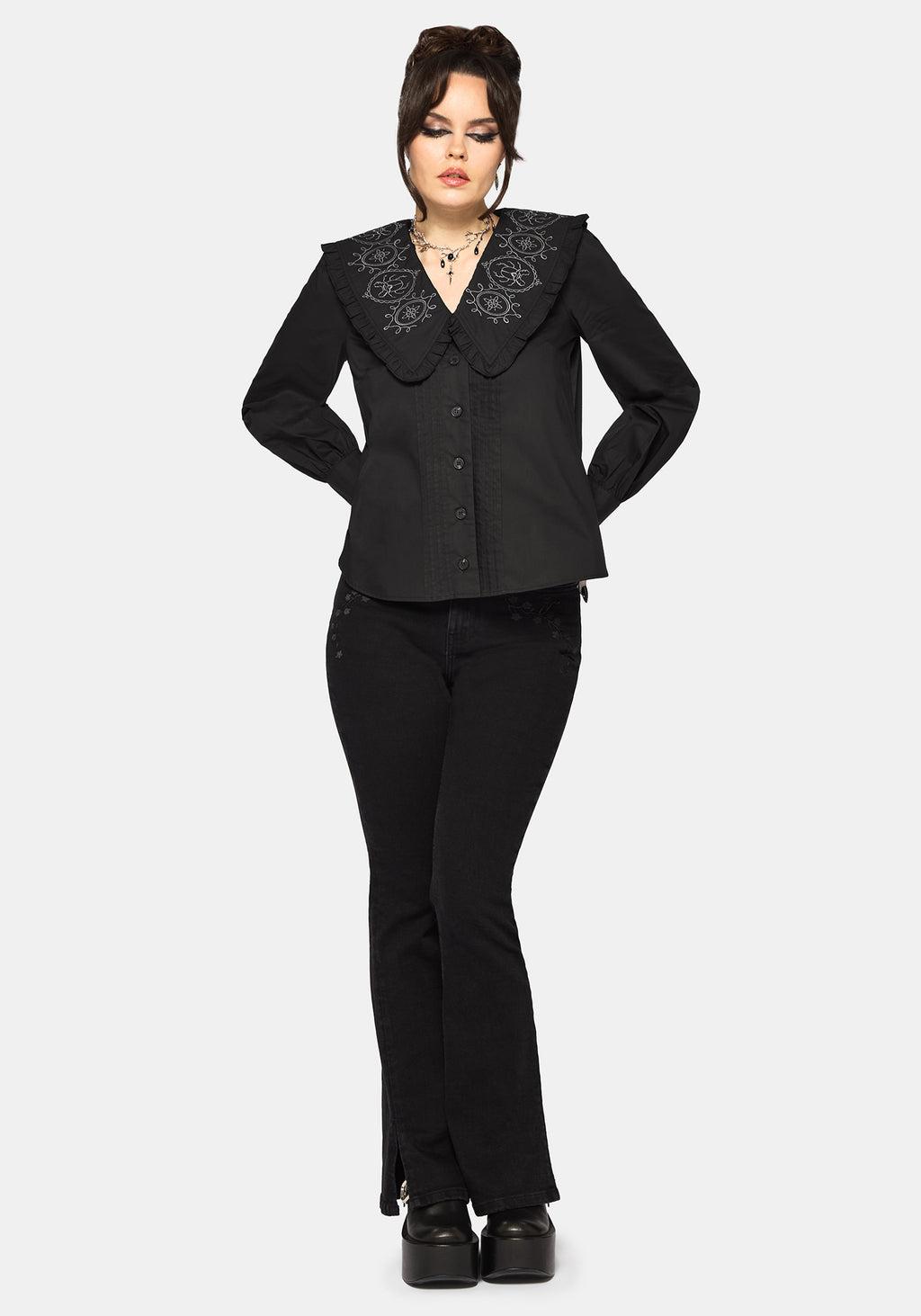 Alira Bug Embroidered Collar Long Sleeved Blouse Product Image