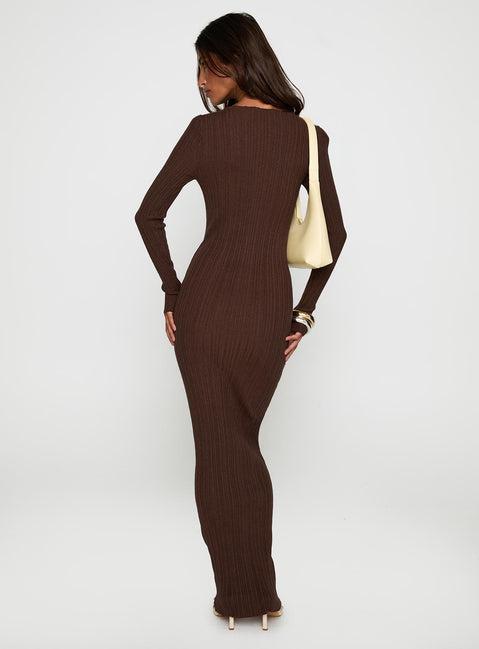Gyselle Long Sleeve Maxi Dress Brown Product Image