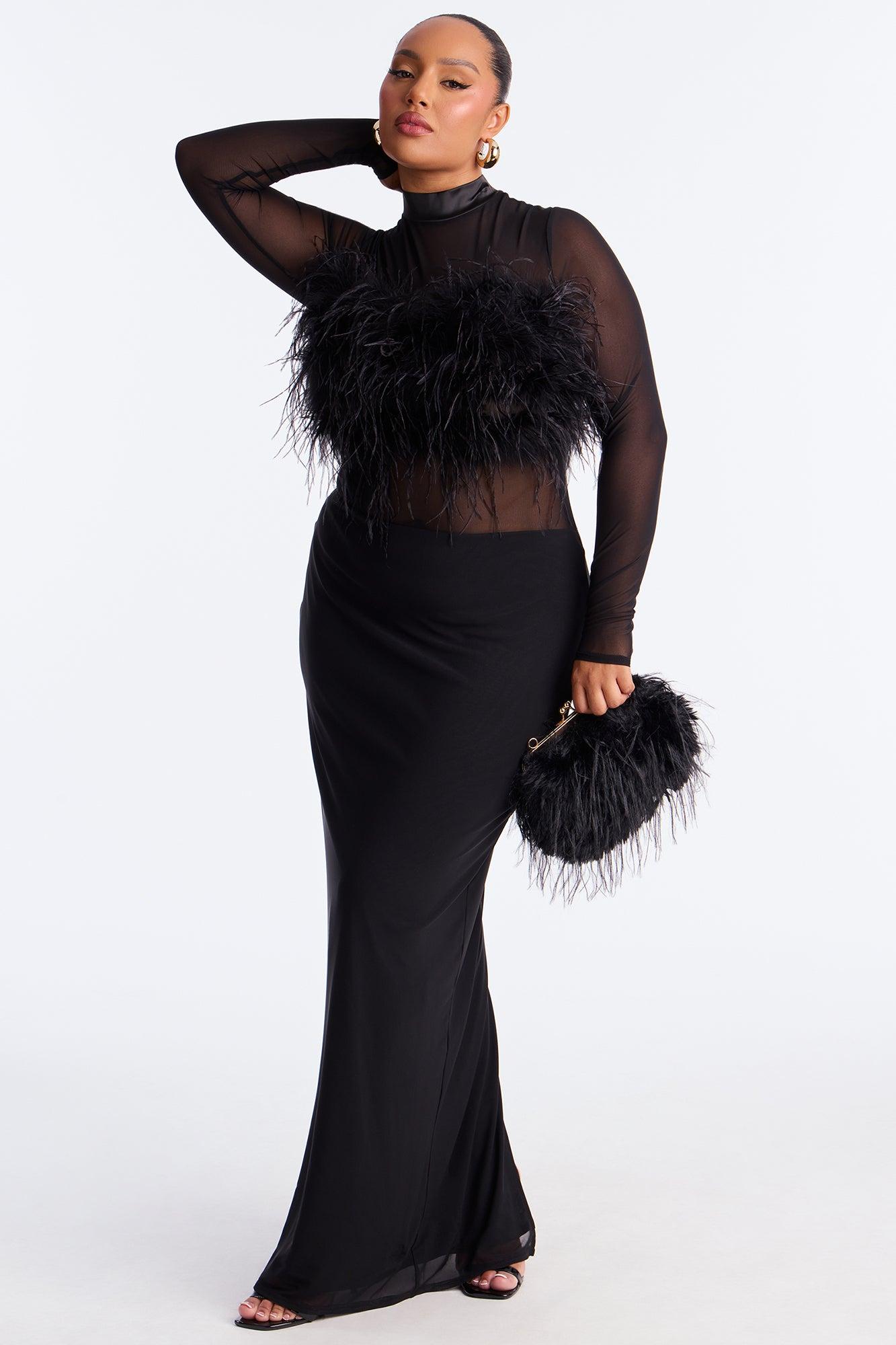 Selene Feather Sheer Mesh Maxi Dress - Black Female Product Image