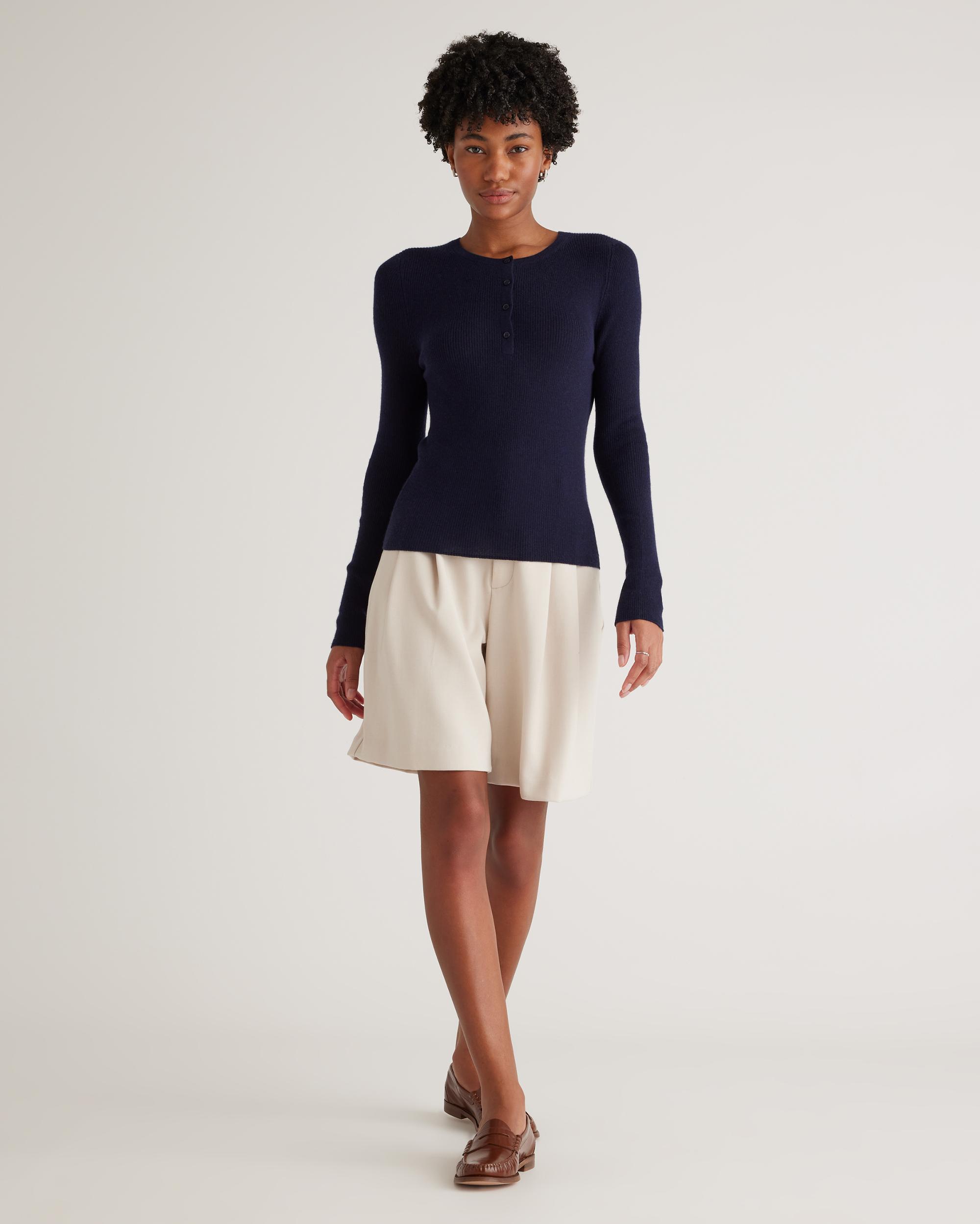 Quince | Women's Featherweight Cashmere Ribbed Henley Sweater Product Image