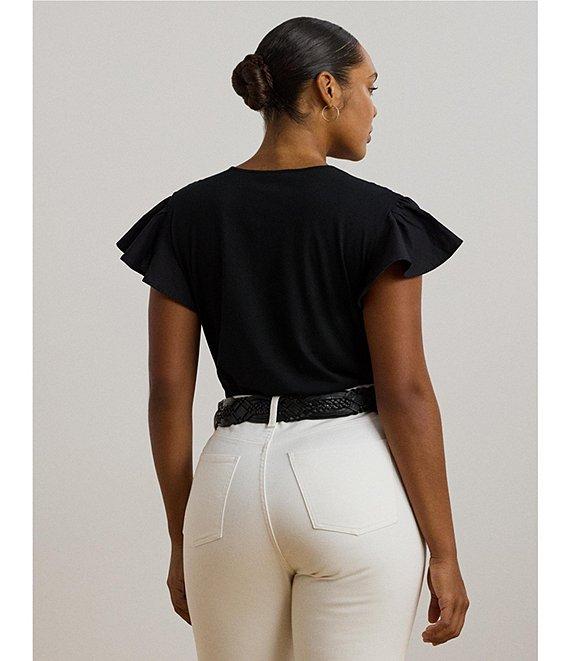 Lauren Ralph Lauren Plus Size Cotton-Blend V-Neck Lace Trim Tee Product Image