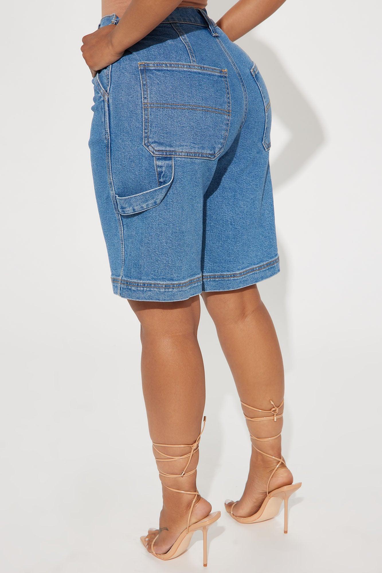Meena Carpenter Denim Jorts - Medium Wash Product Image