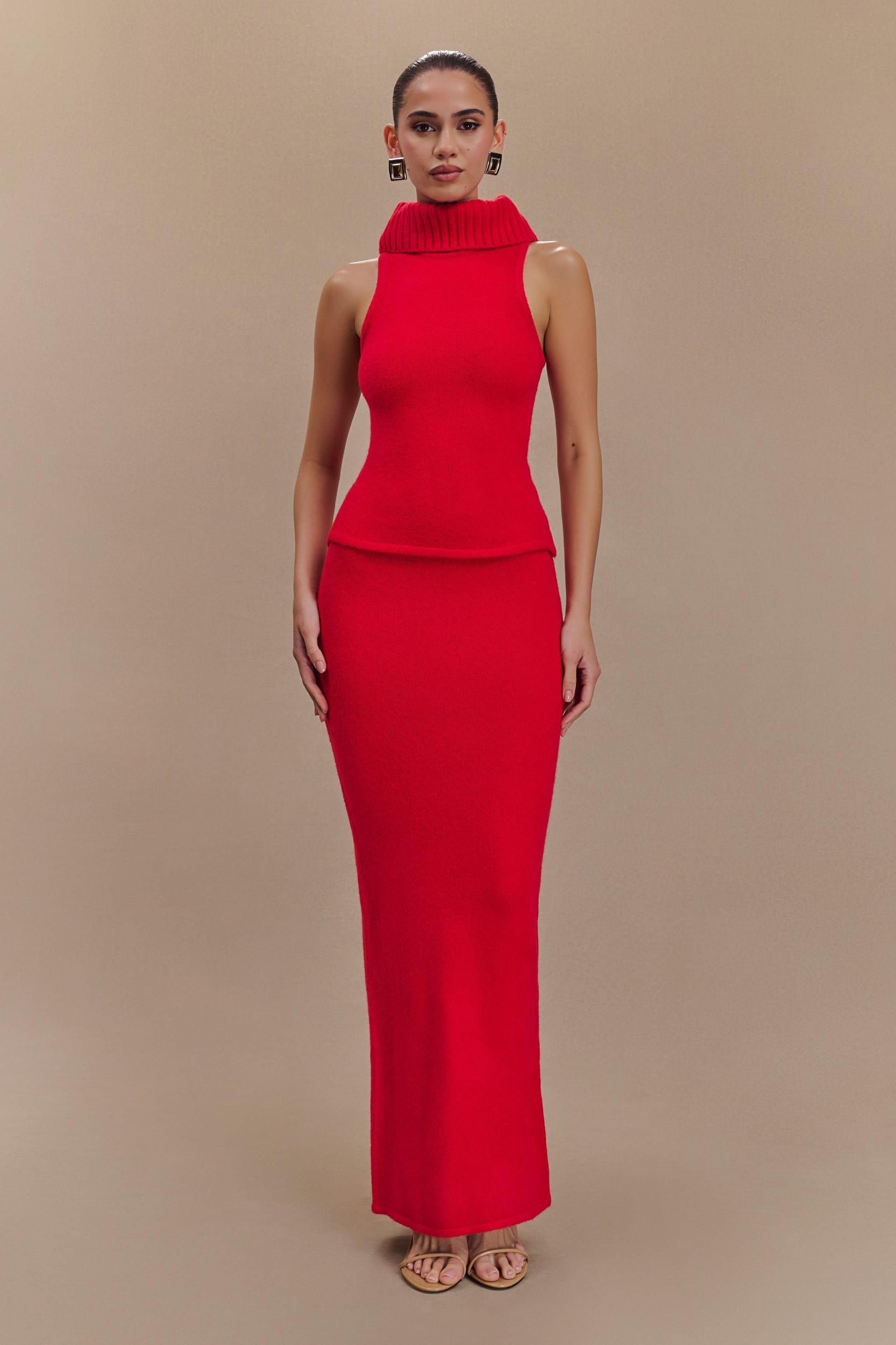 Elise Knit Maxi Skirt - Red Product Image