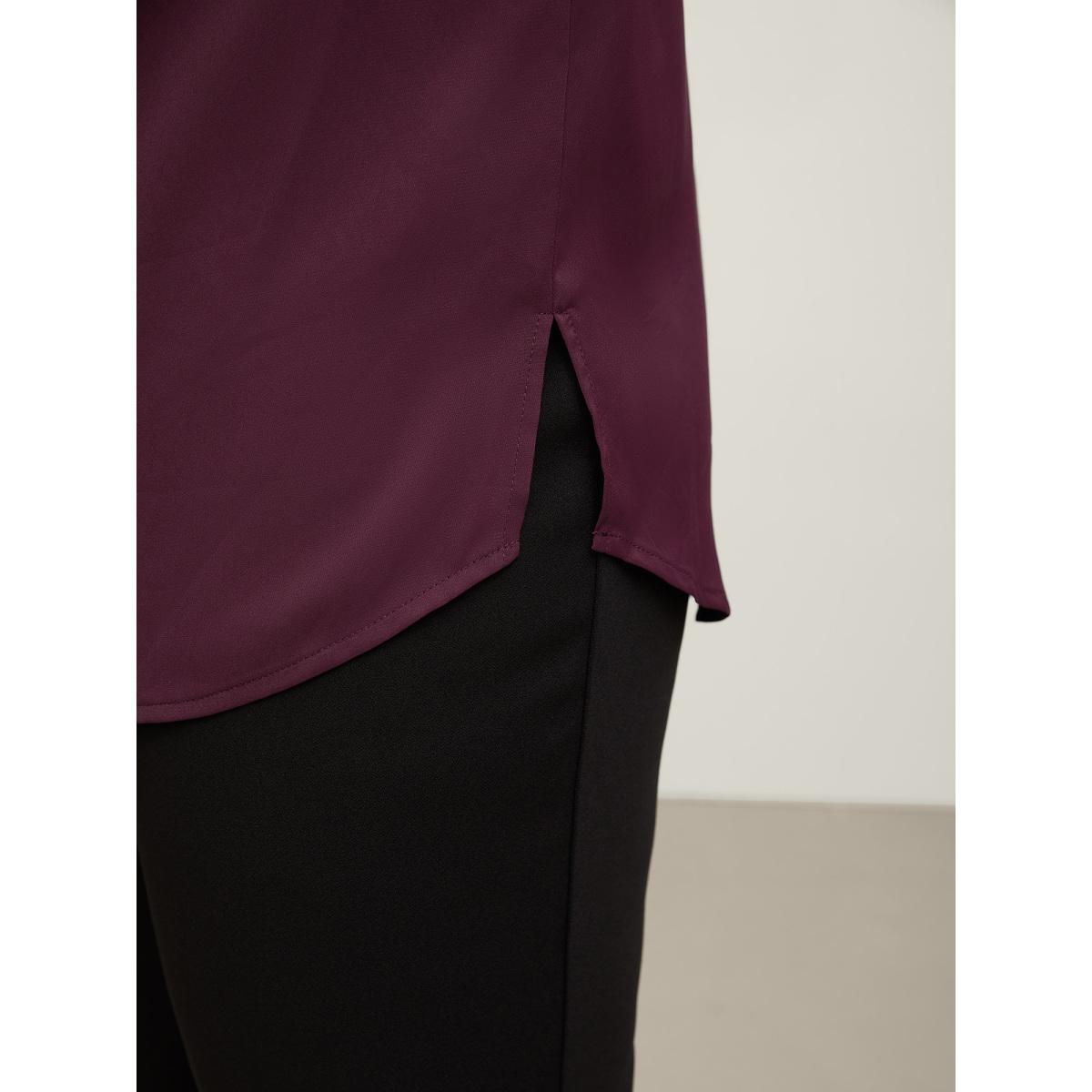 Plus Size Plum Metal Buckle Neckline Solid Blouse Women Office Elbow-length sleeve Flat collar with V-notch Office Blouses BloomChic 22-24/3X Product Image