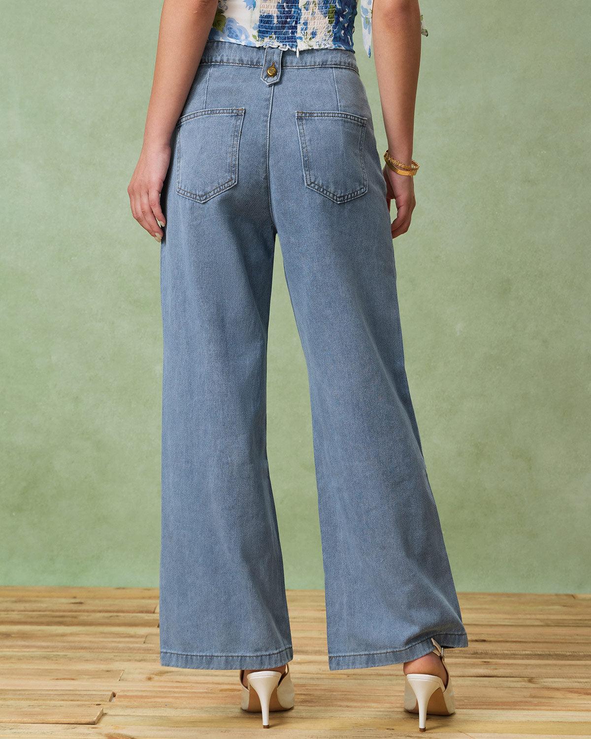 Blue Button Flared Jeans Product Image