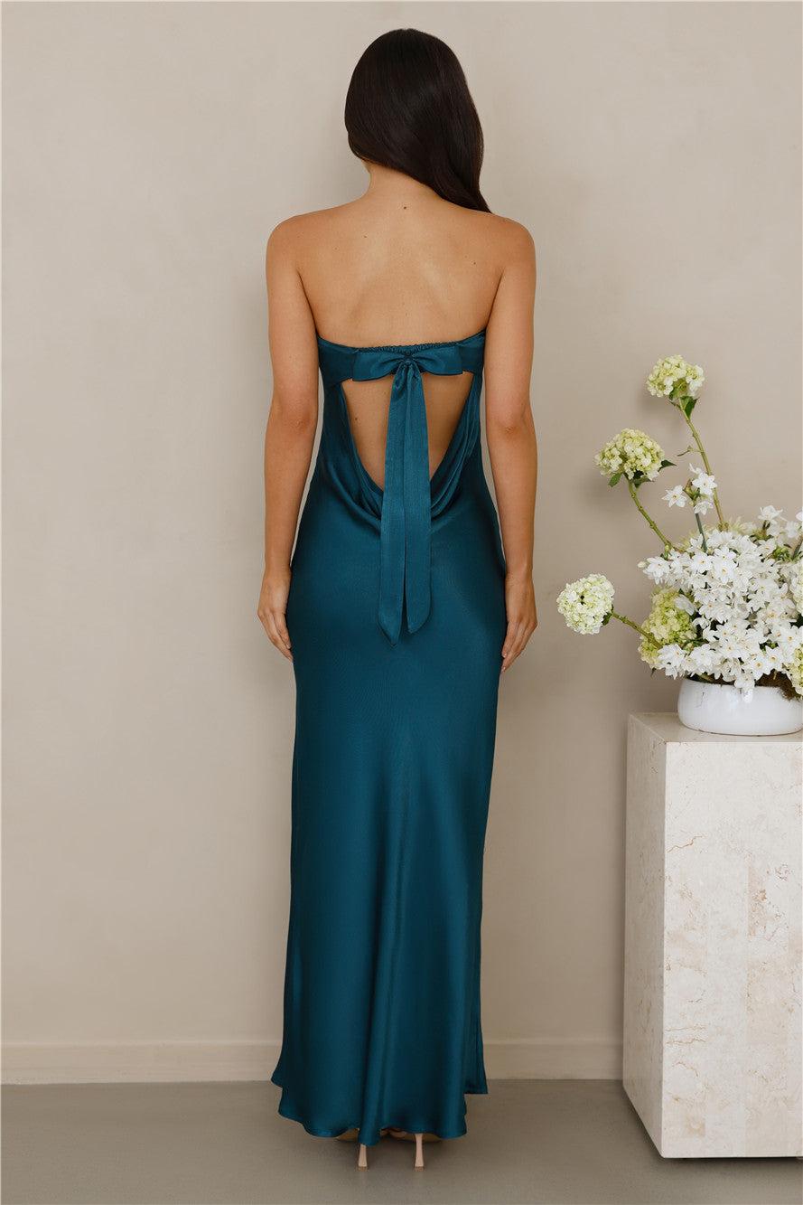 The Felicity Strapless Satin Maxi Dress Teal Product Image