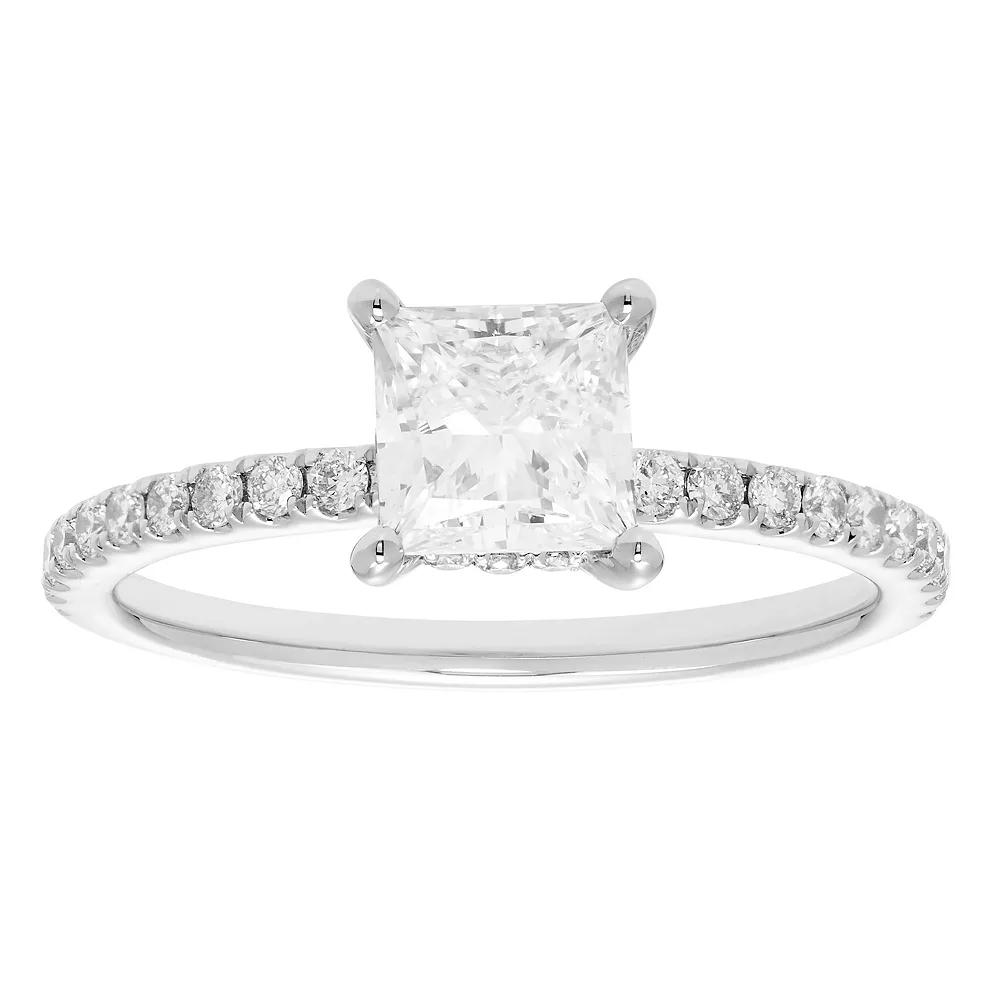 Evergreen Diamonds 14k White Gold 1 3/8 Carat T.W. IGL Certified Princess Cut Lab-Grown Diamond Hidden Halo Ring, Women's,  Product Image